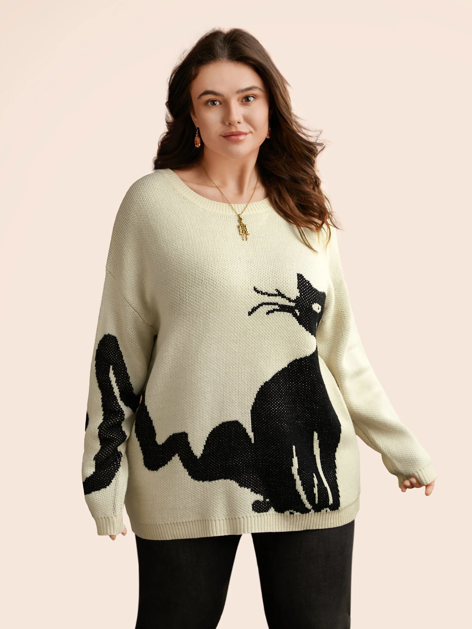 Mystic Cat Knit Crew Neck Pullover - Image 3