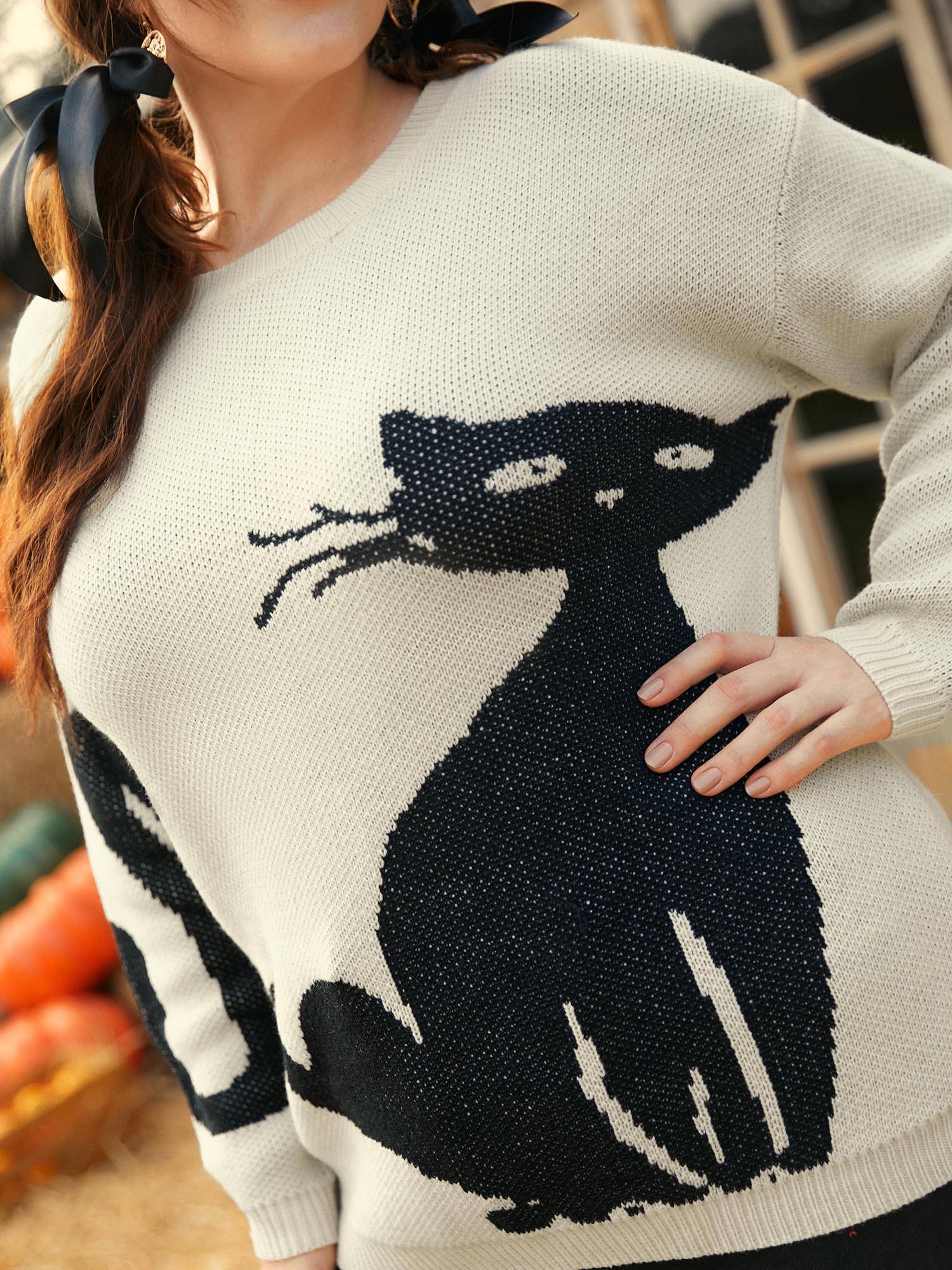 Mystic Cat Knit Crew Neck Pullover - Image 5