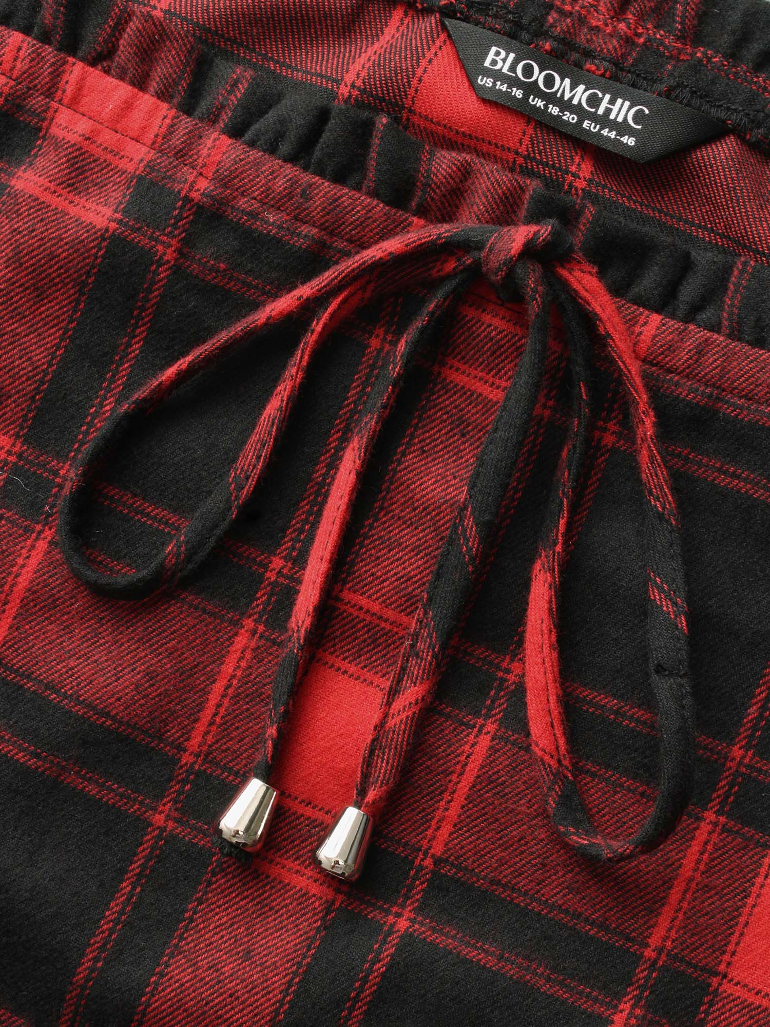 Mystic Off-Shoulder Slimming Tie Plaid Blouse - Image 5