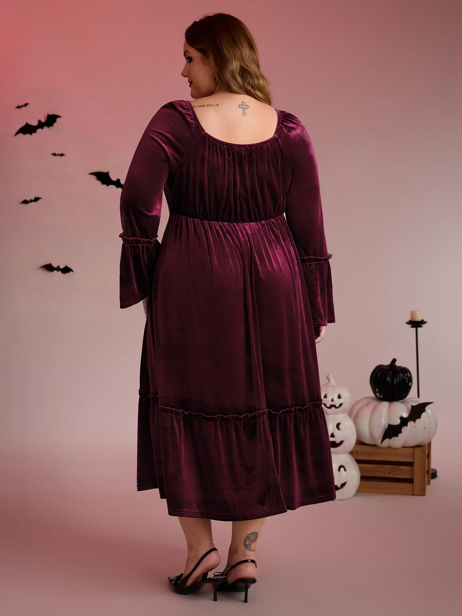 Mystical Moon Embroidery Velvet Midi Dress - Image 4