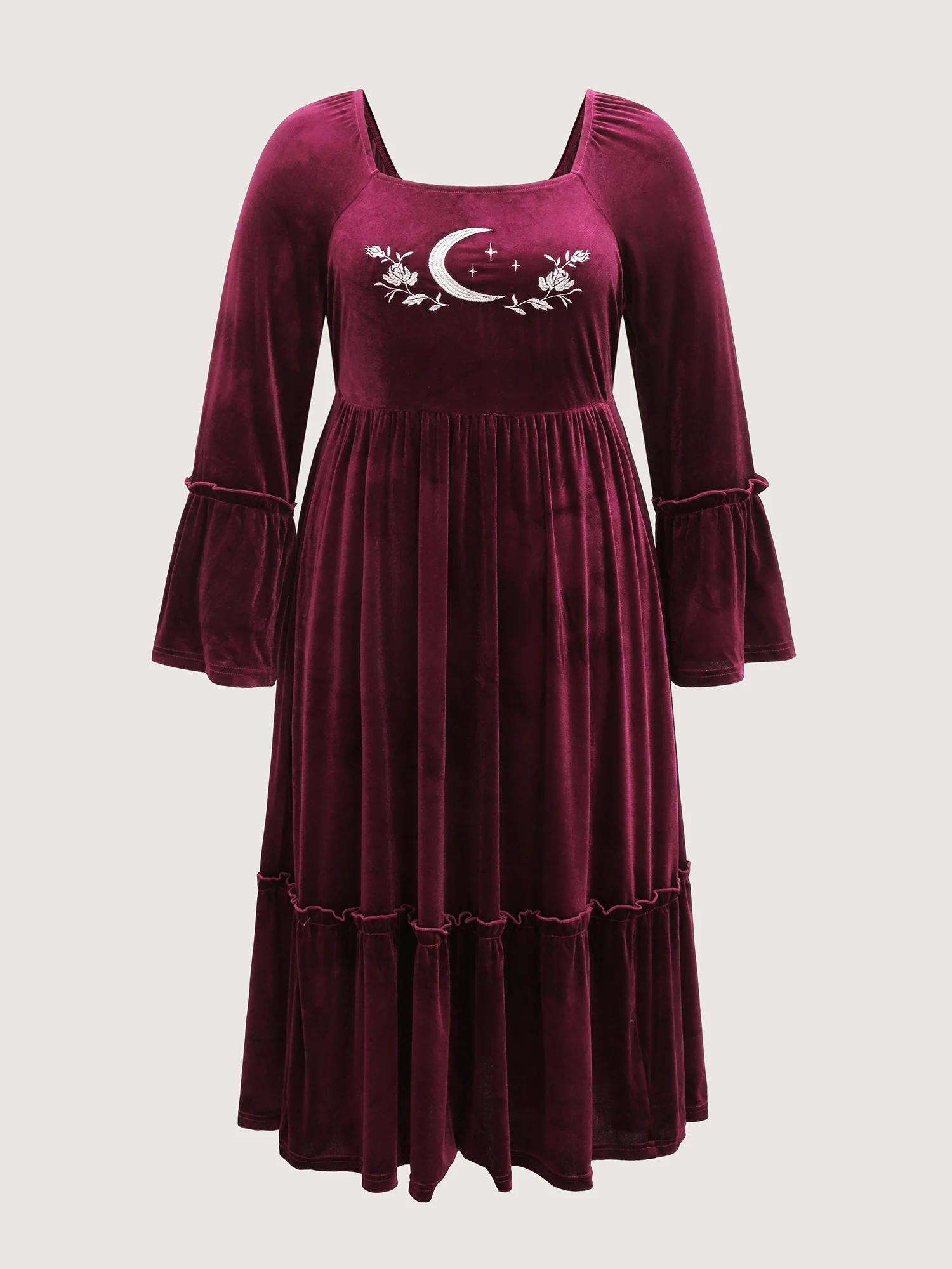 Mystical Moon Embroidery Velvet Midi Dress - Image 7