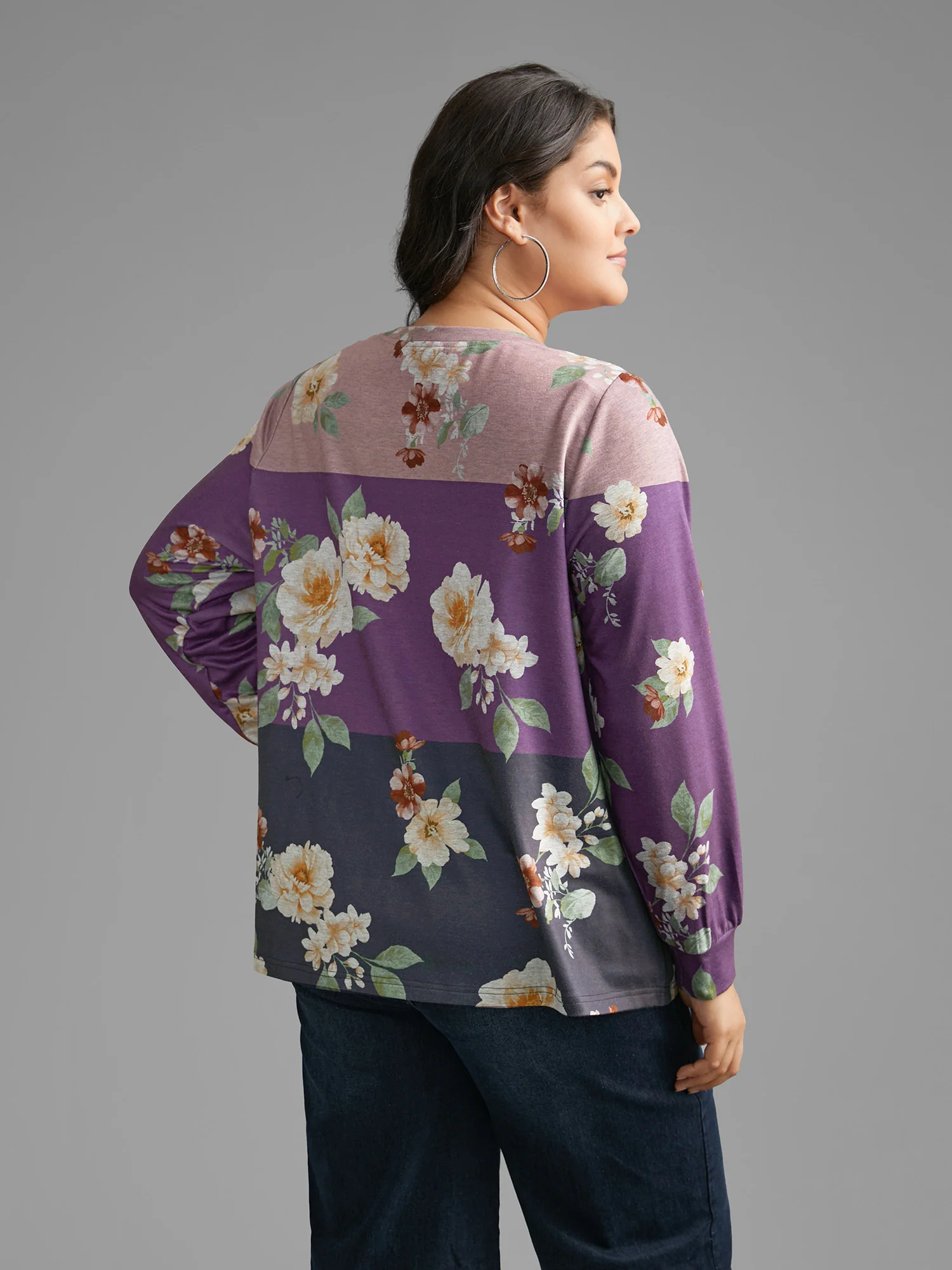 Natural Flowers Contrast Round Neck Sweatshirt - Image 2