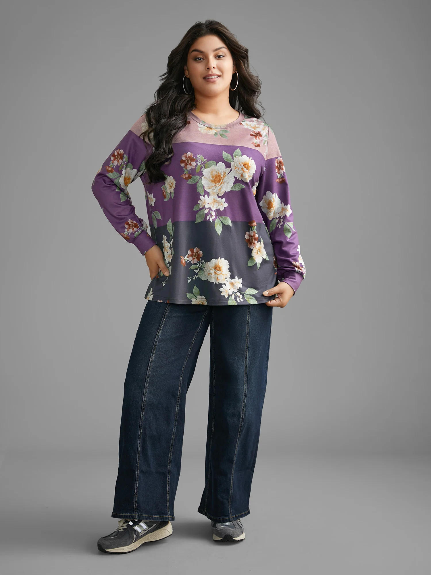 Natural Flowers Contrast Round Neck Sweatshirt - Image 4