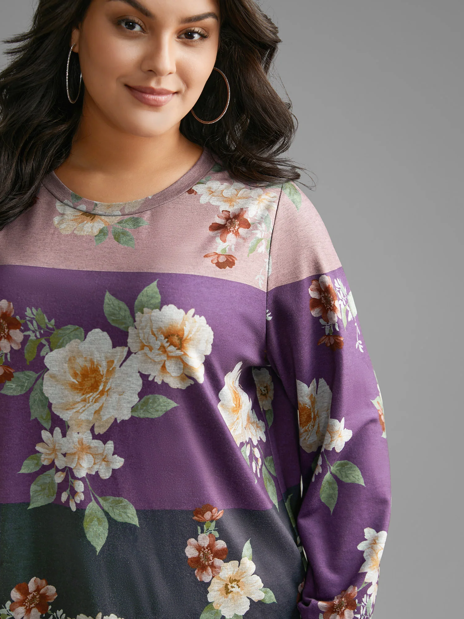 Natural Flowers Contrast Round Neck Sweatshirt - Image 5