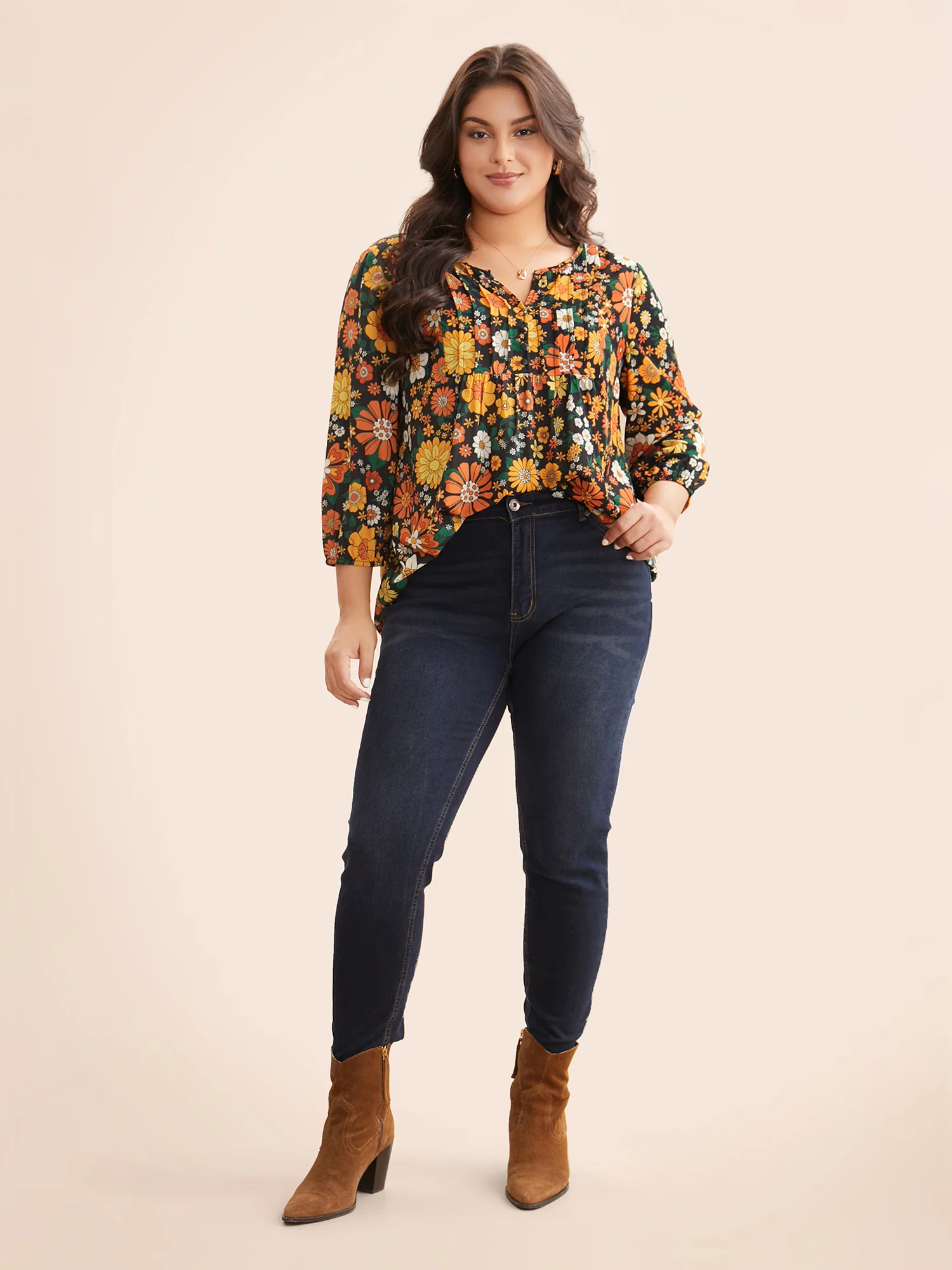 Natural Flowers Lantern Sleeve Pleated Blouse - Image 2