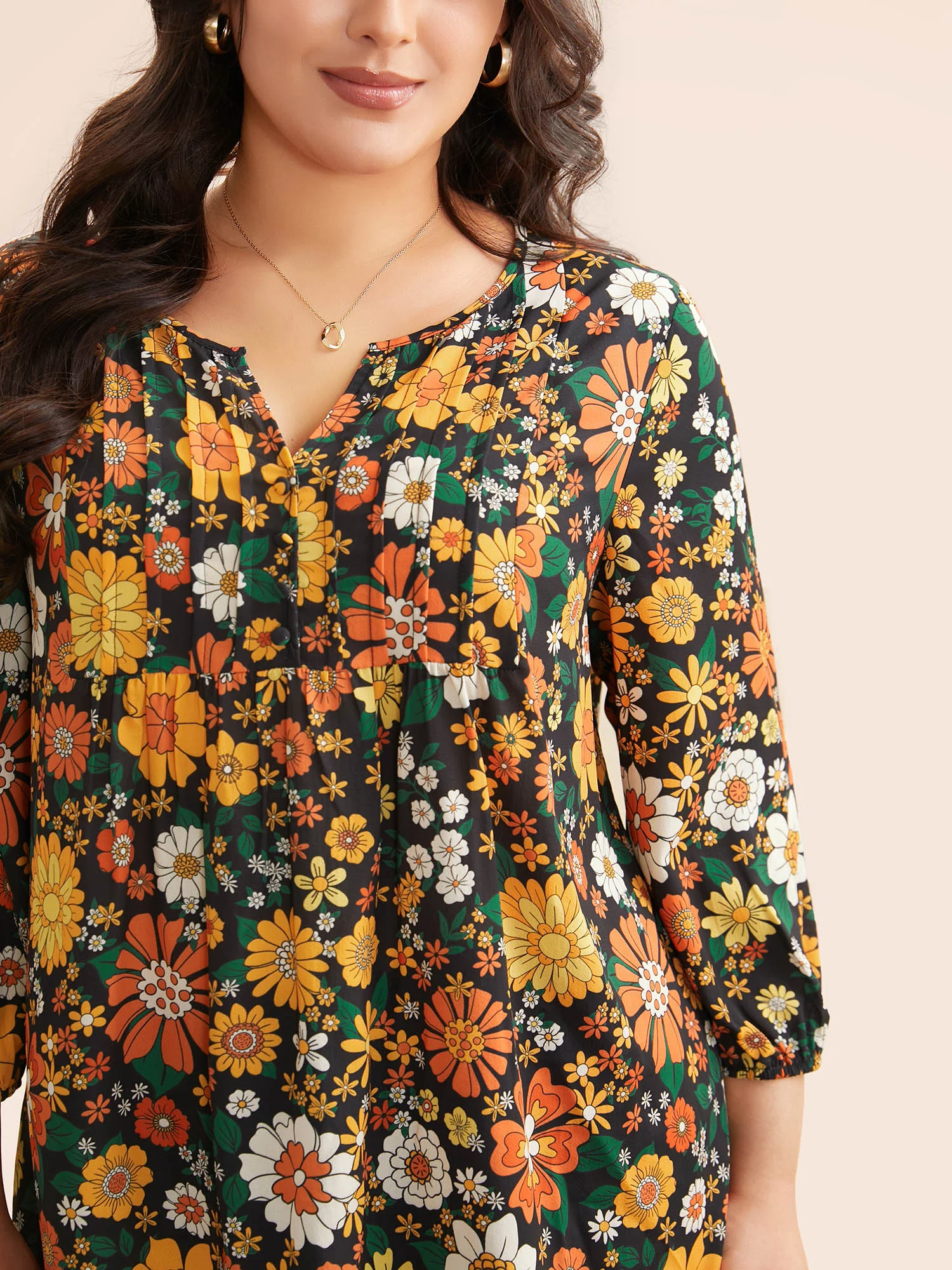 Natural Flowers Lantern Sleeve Pleated Blouse - Image 5