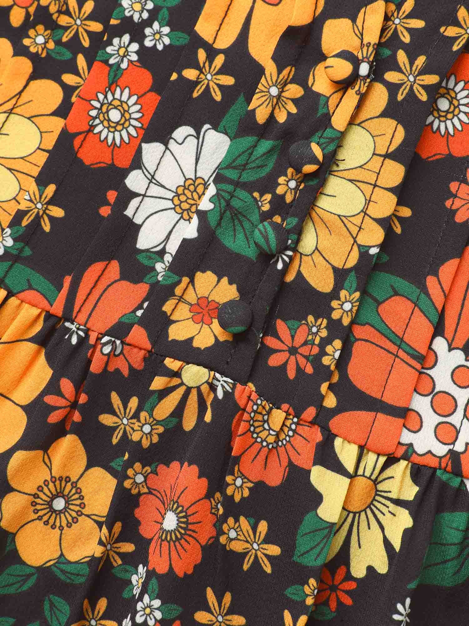 Natural Flowers Lantern Sleeve Pleated Blouse - Image 6