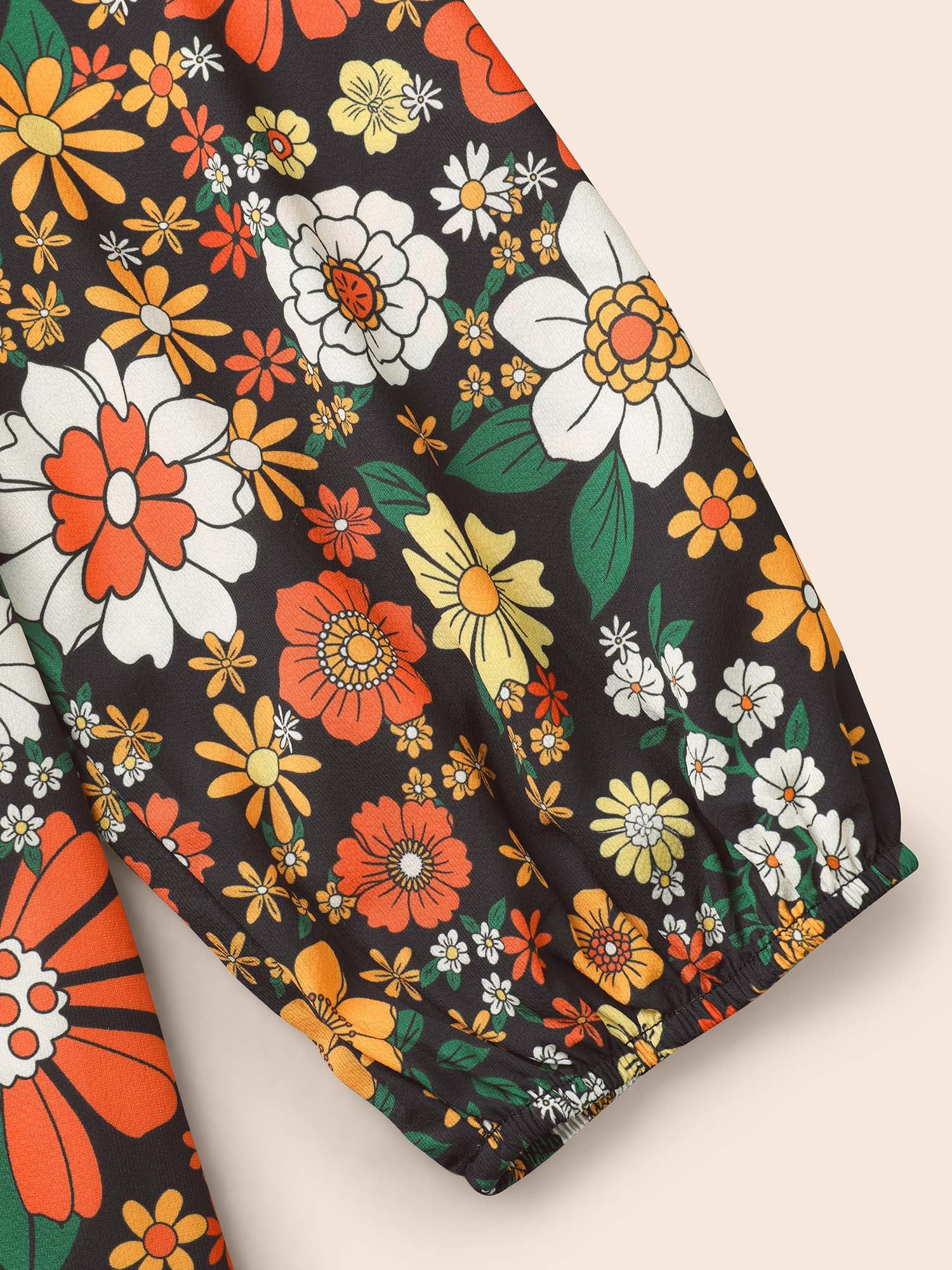 Natural Flowers Lantern Sleeve Pleated Blouse - Image 7