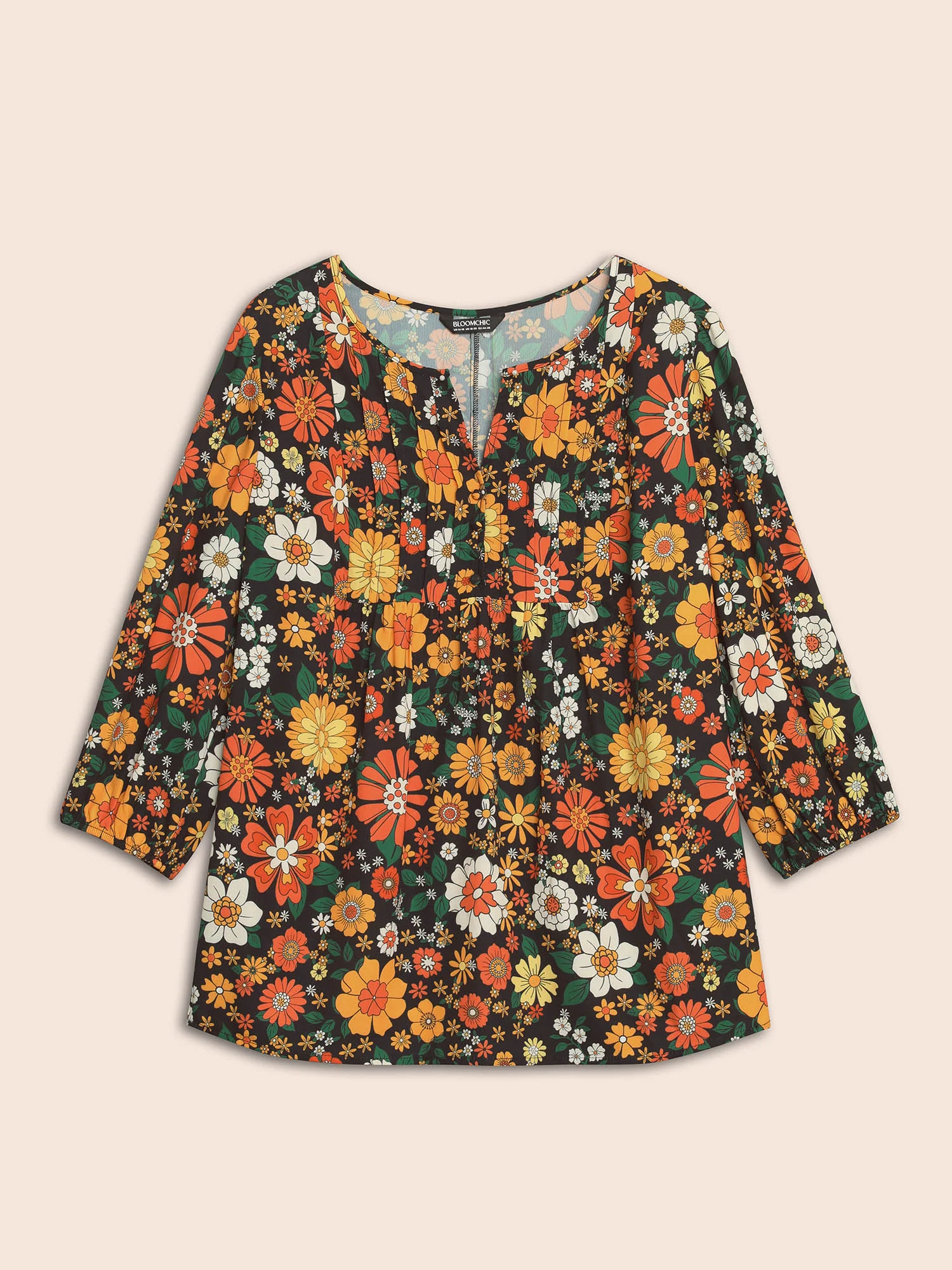 Natural Flowers Lantern Sleeve Pleated Blouse - Image 8