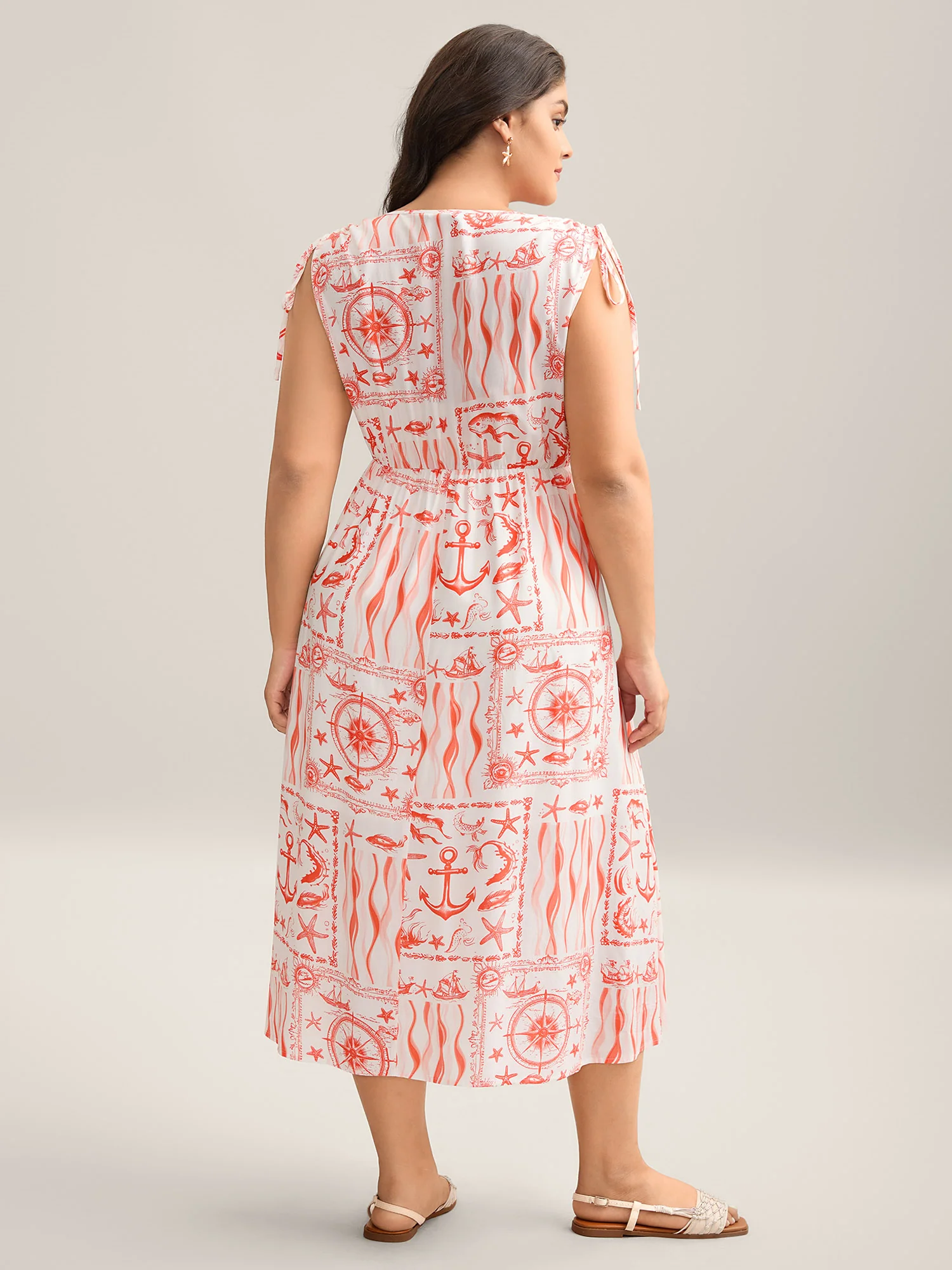 Nautical Print Sleeveless Ties Pockets Maxi Dress - Image 4