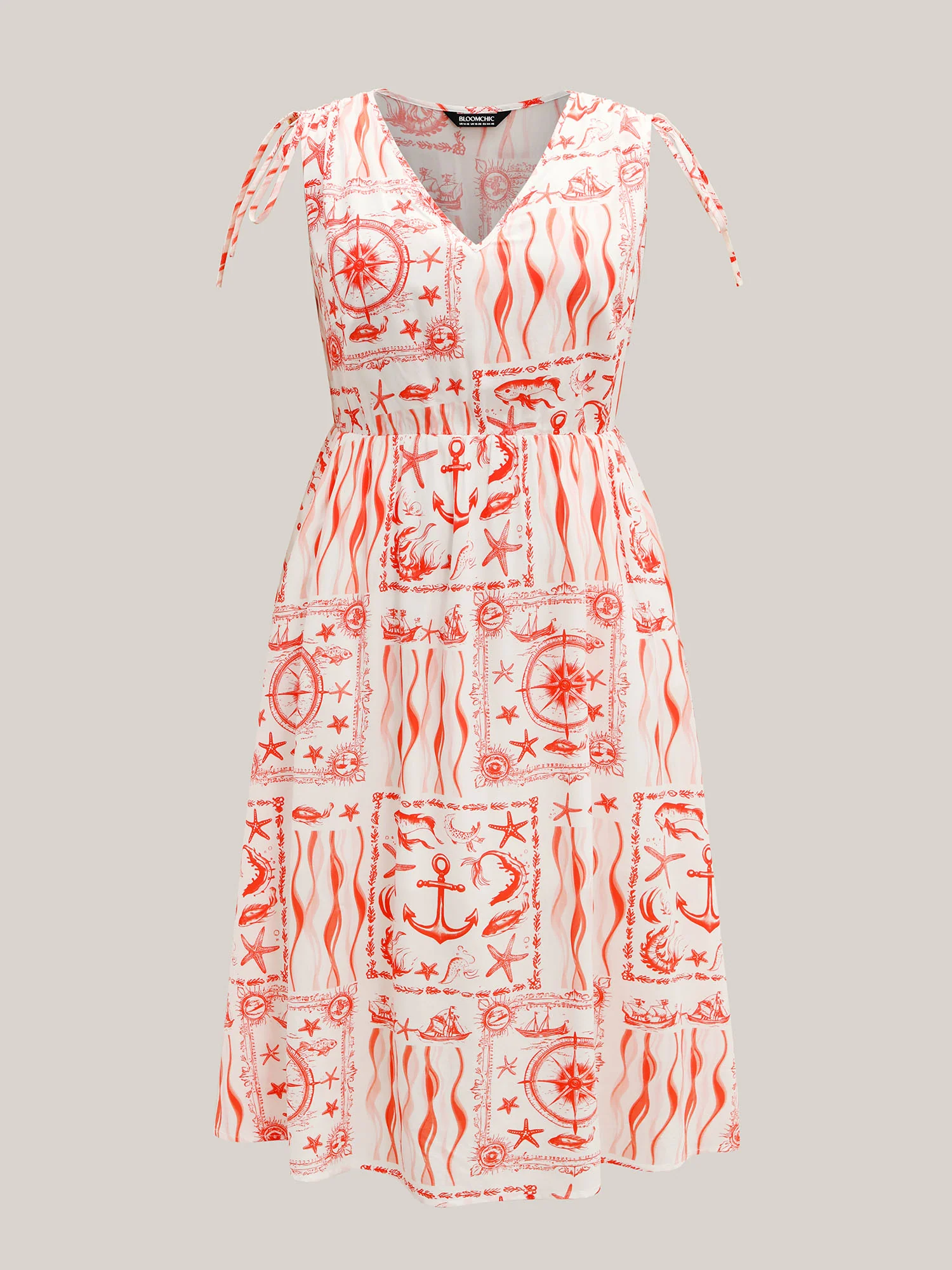 Nautical Print Sleeveless Ties Pockets Maxi Dress - Image 7