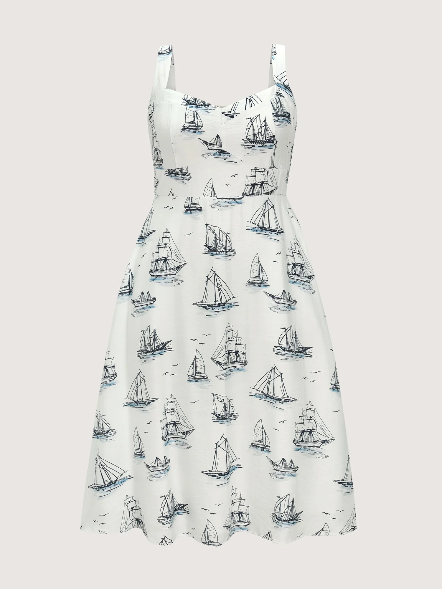 Nautical Sailboat Print Sweetheart Neck Midi Dress - Image 4