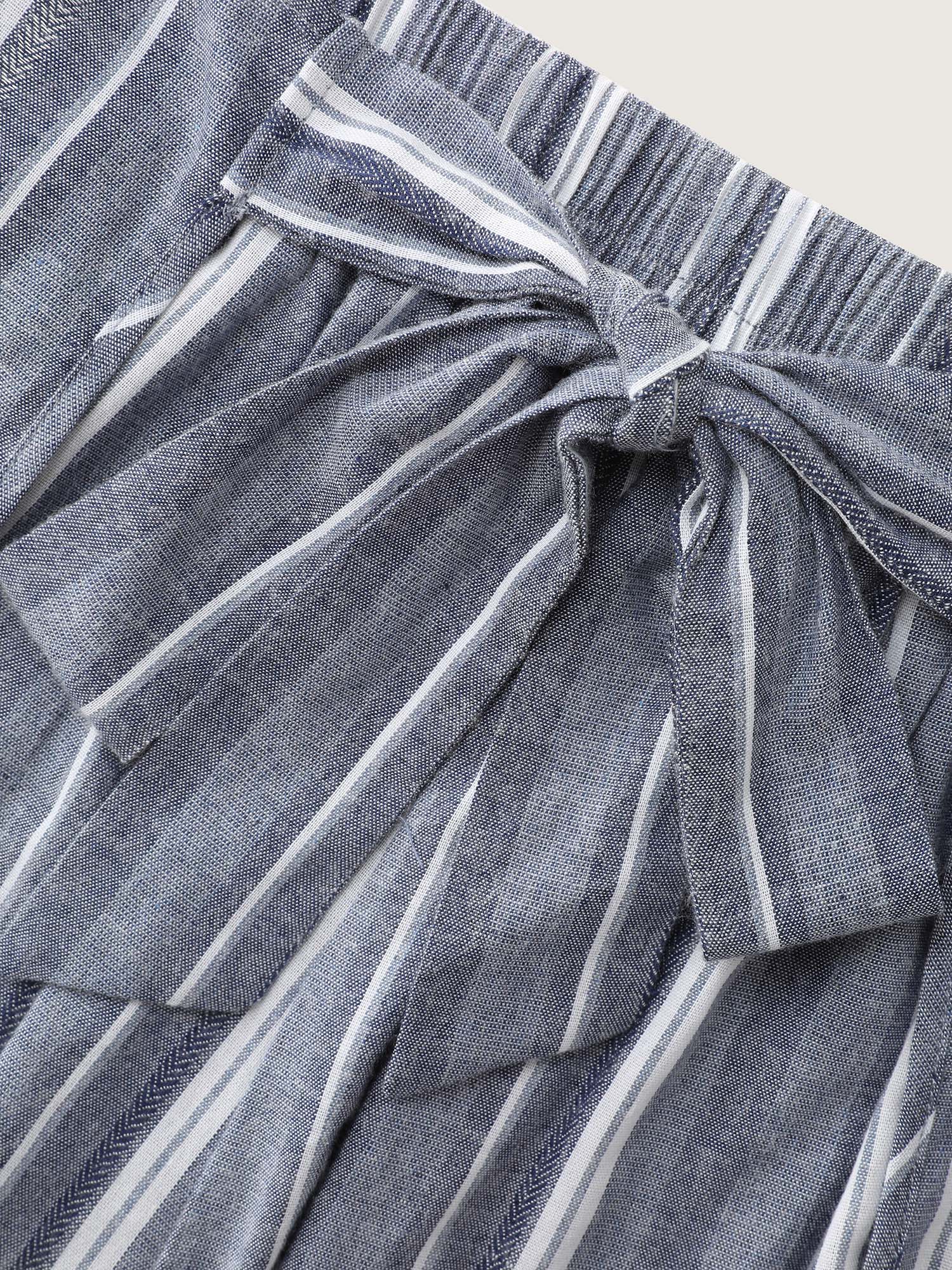 Cotton Nautical Stripe Slit Waist-Tie Pants - Image 6