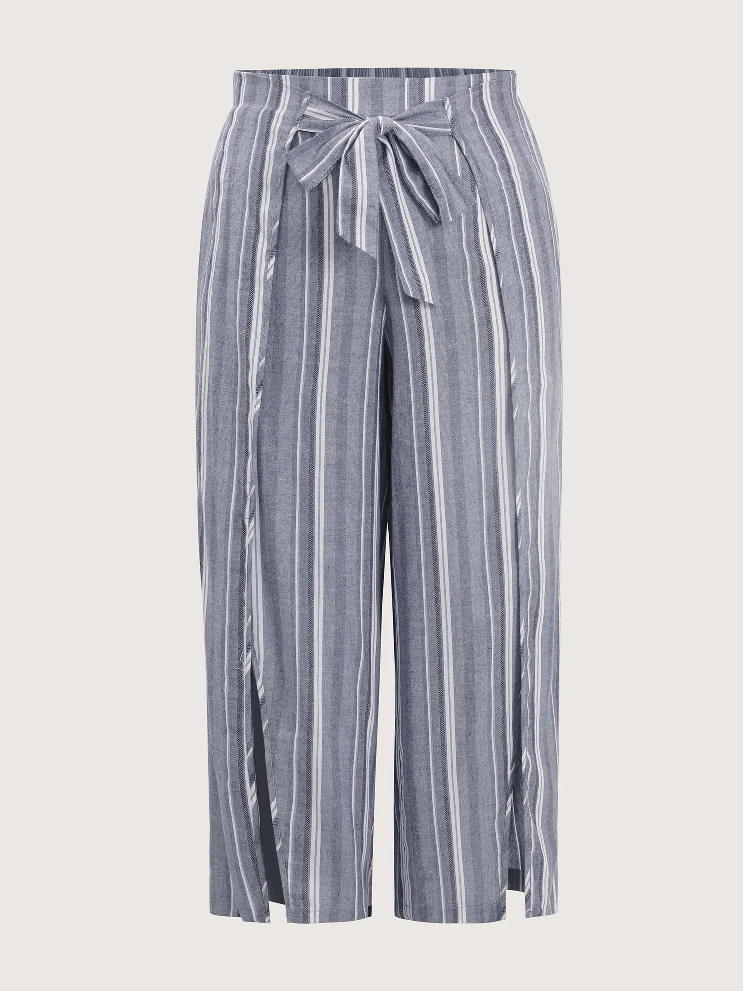 Cotton Nautical Stripe Slit Waist-Tie Pants - Image 8