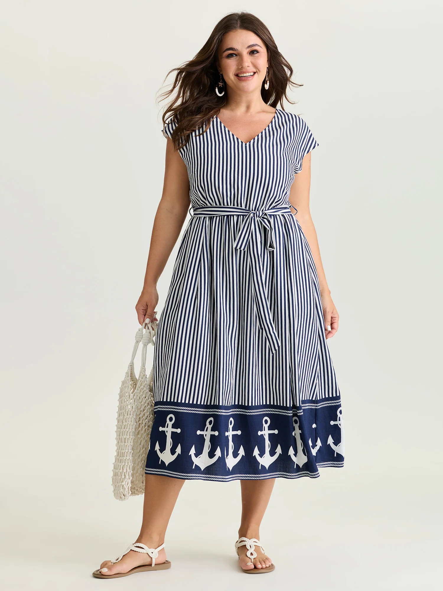 Nautical Stripe Waist-Tie Midi Dress - Image 3