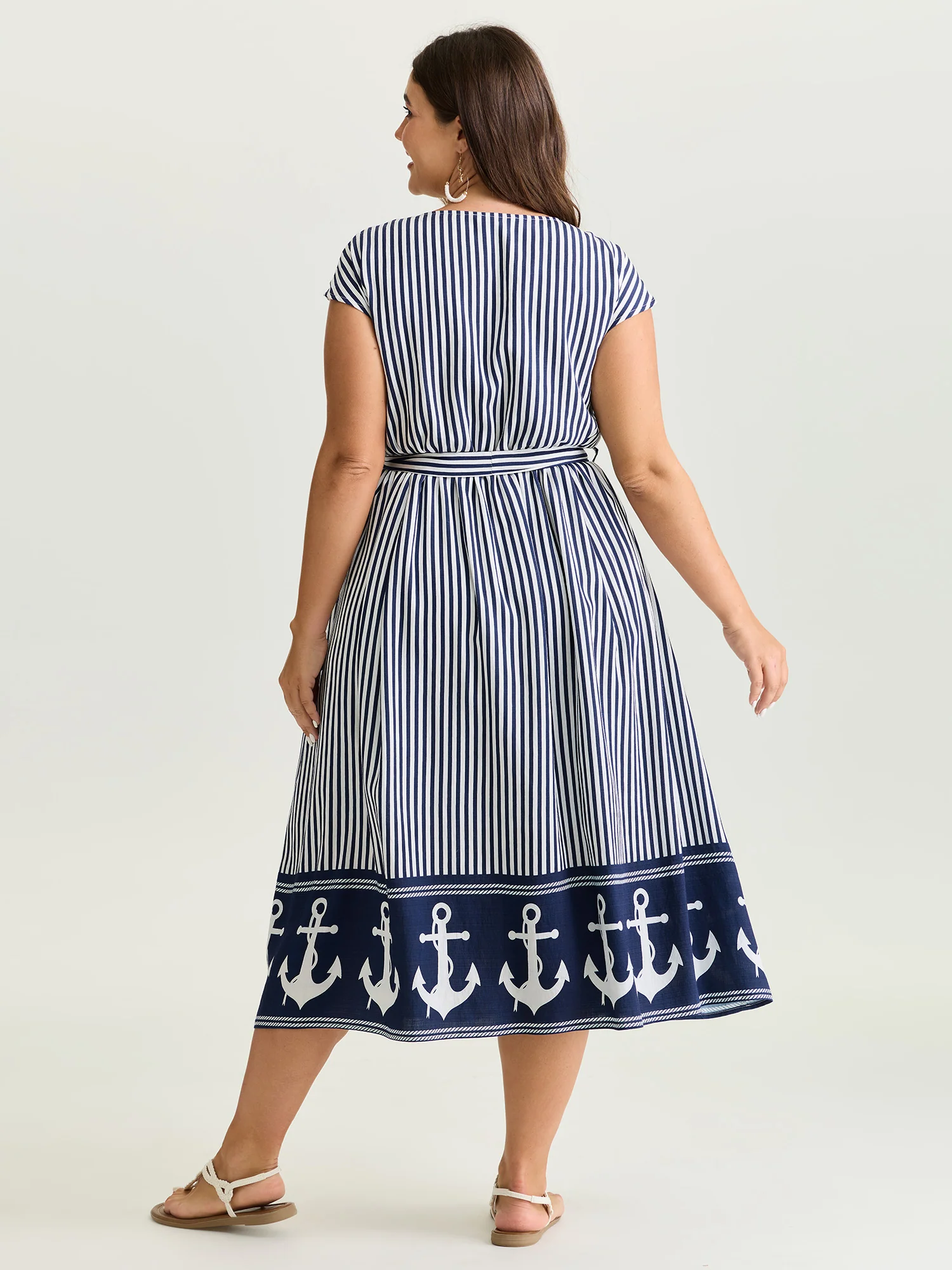 Nautical Stripe Waist-Tie Midi Dress - Image 4