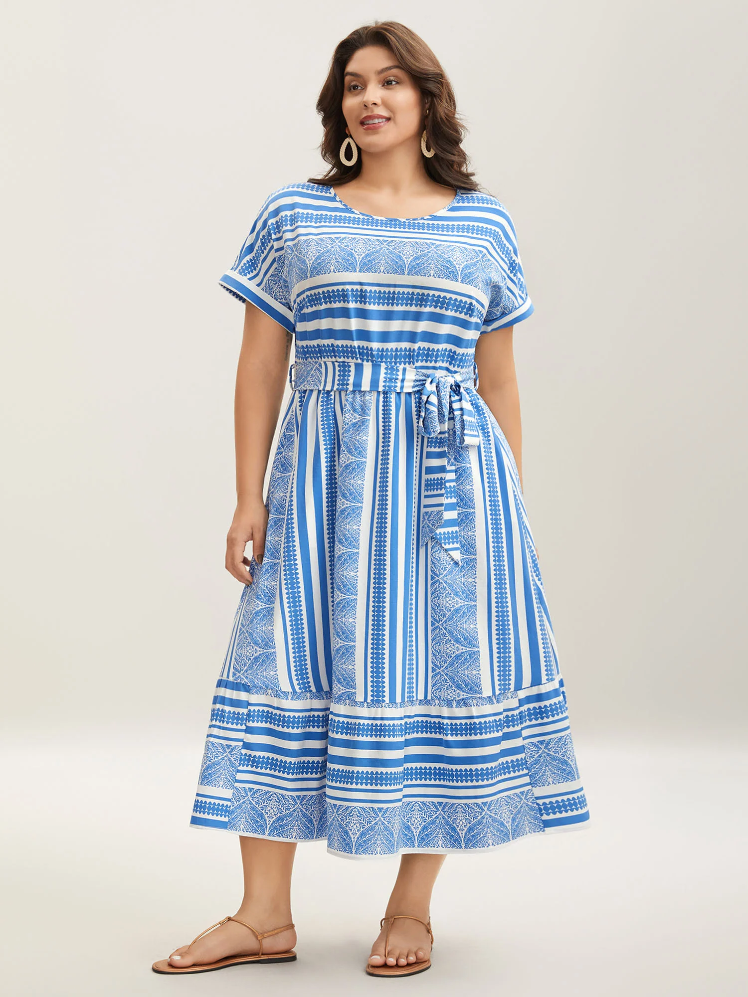 Nautical Stripes Belted Pockets Maxi Dress - Image 3