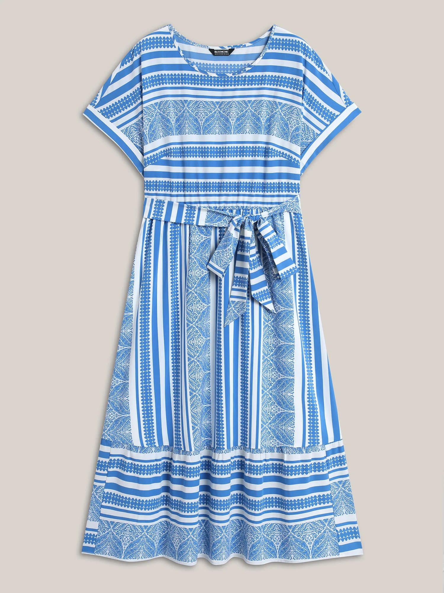 Nautical Stripes Belted Pockets Maxi Dress - Image 7