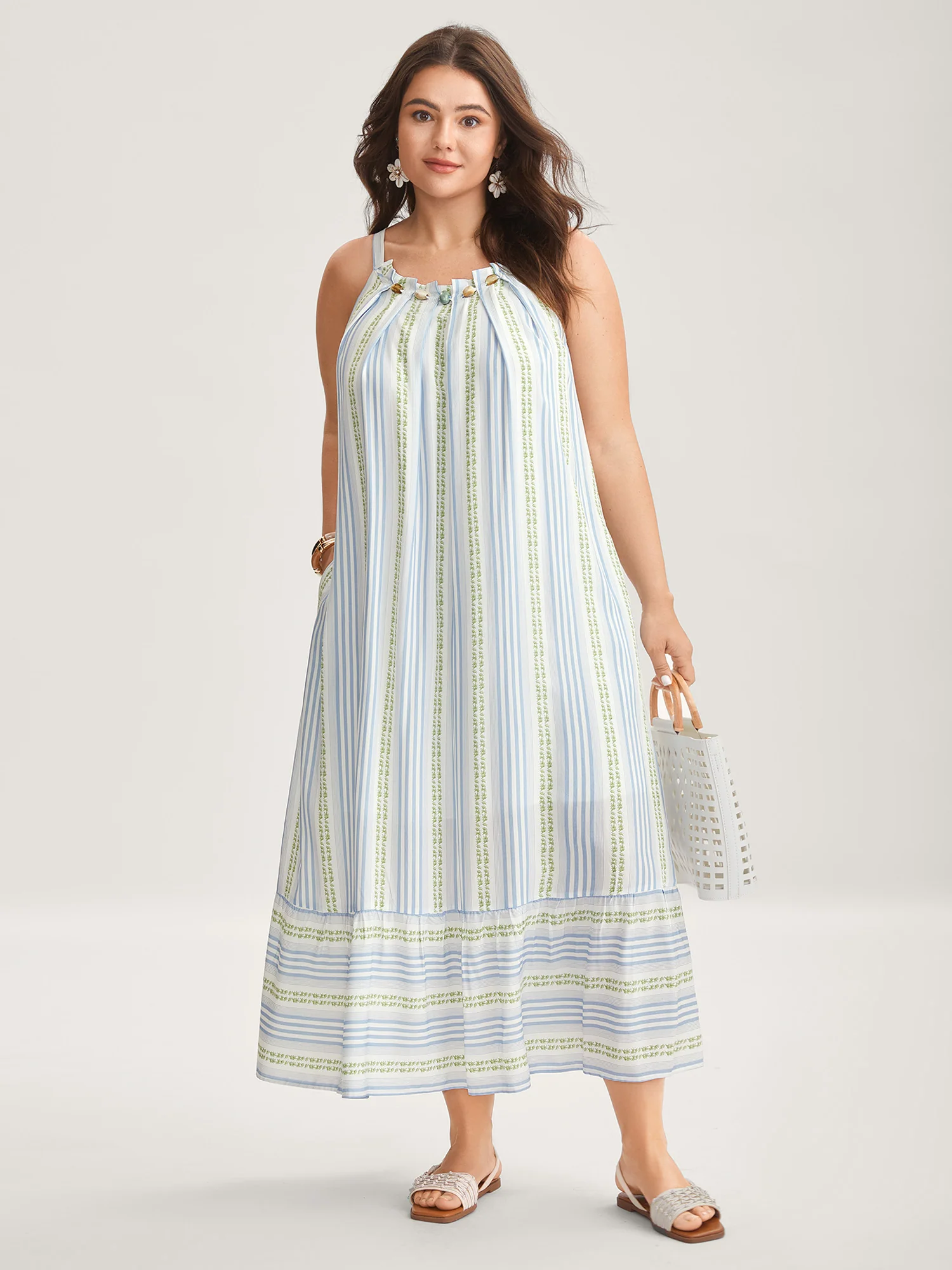 Nautical Stripes Flared Midi Dress - Image 2