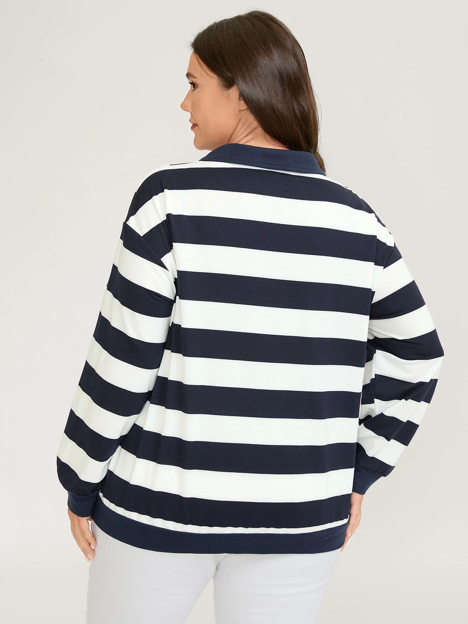 Nautical Stripes Neck Tie-Up Sweatshirt - Image 4