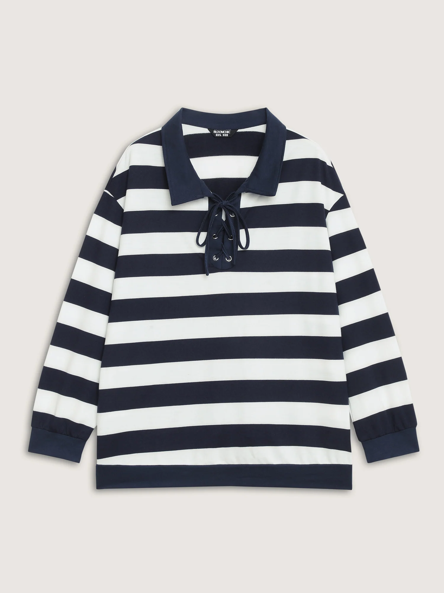 Nautical Stripes Neck Tie-Up Sweatshirt - Image 7