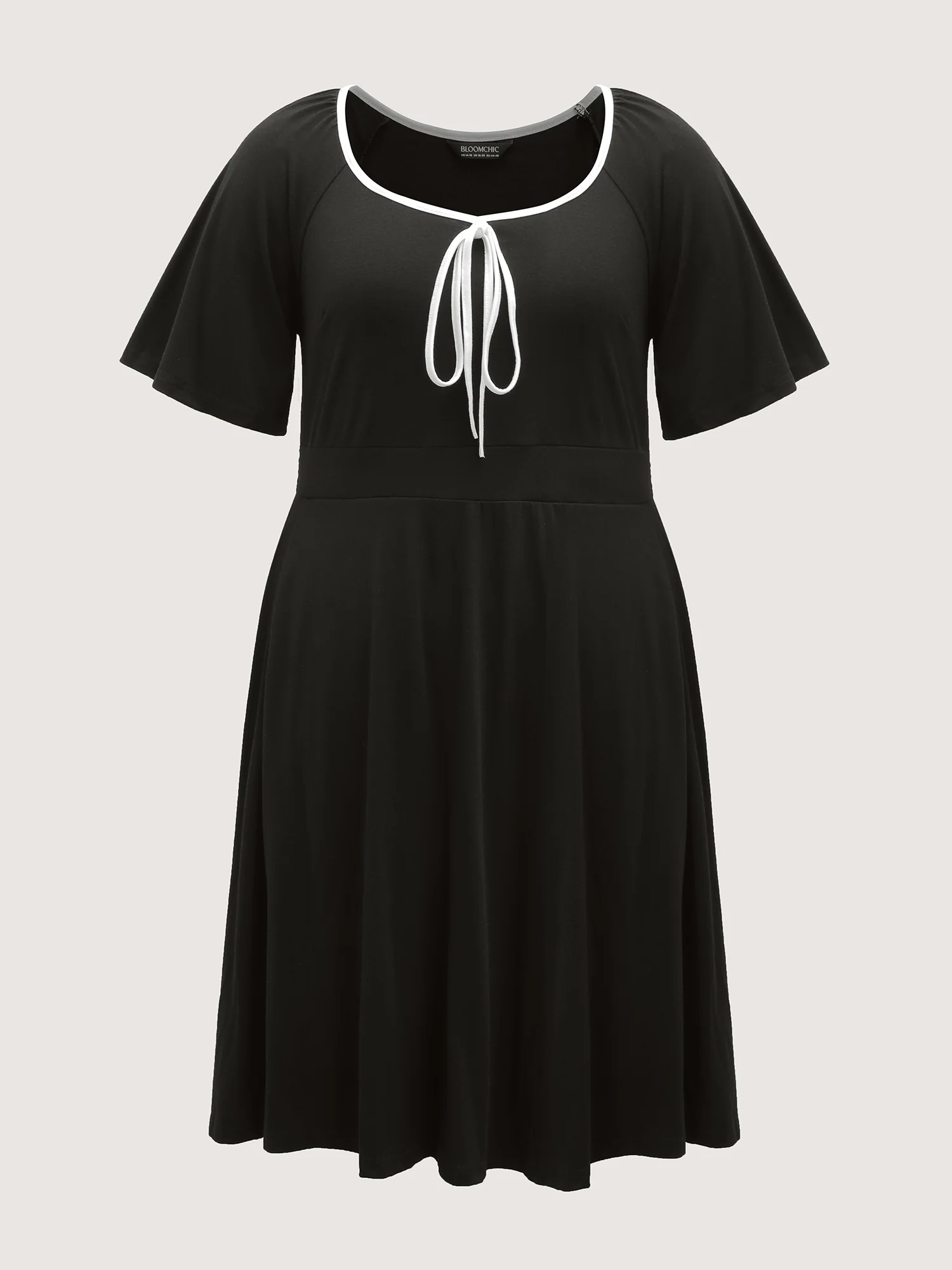 Neck Bow-Tie Contrast Pockets Midi Dress - Image 7