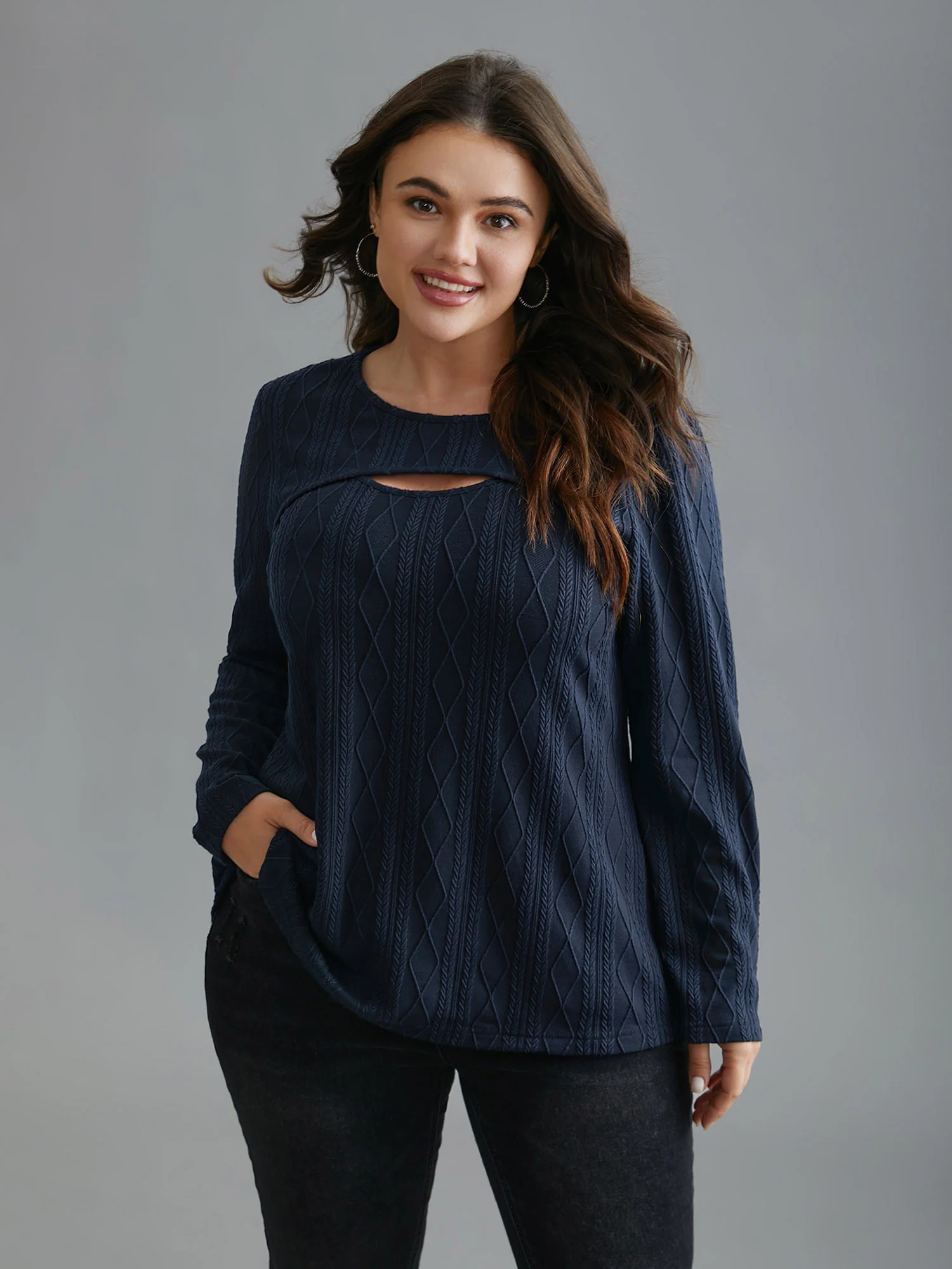 Neck Cut-Out Slim-Fit Textured Knit Top - Image 4