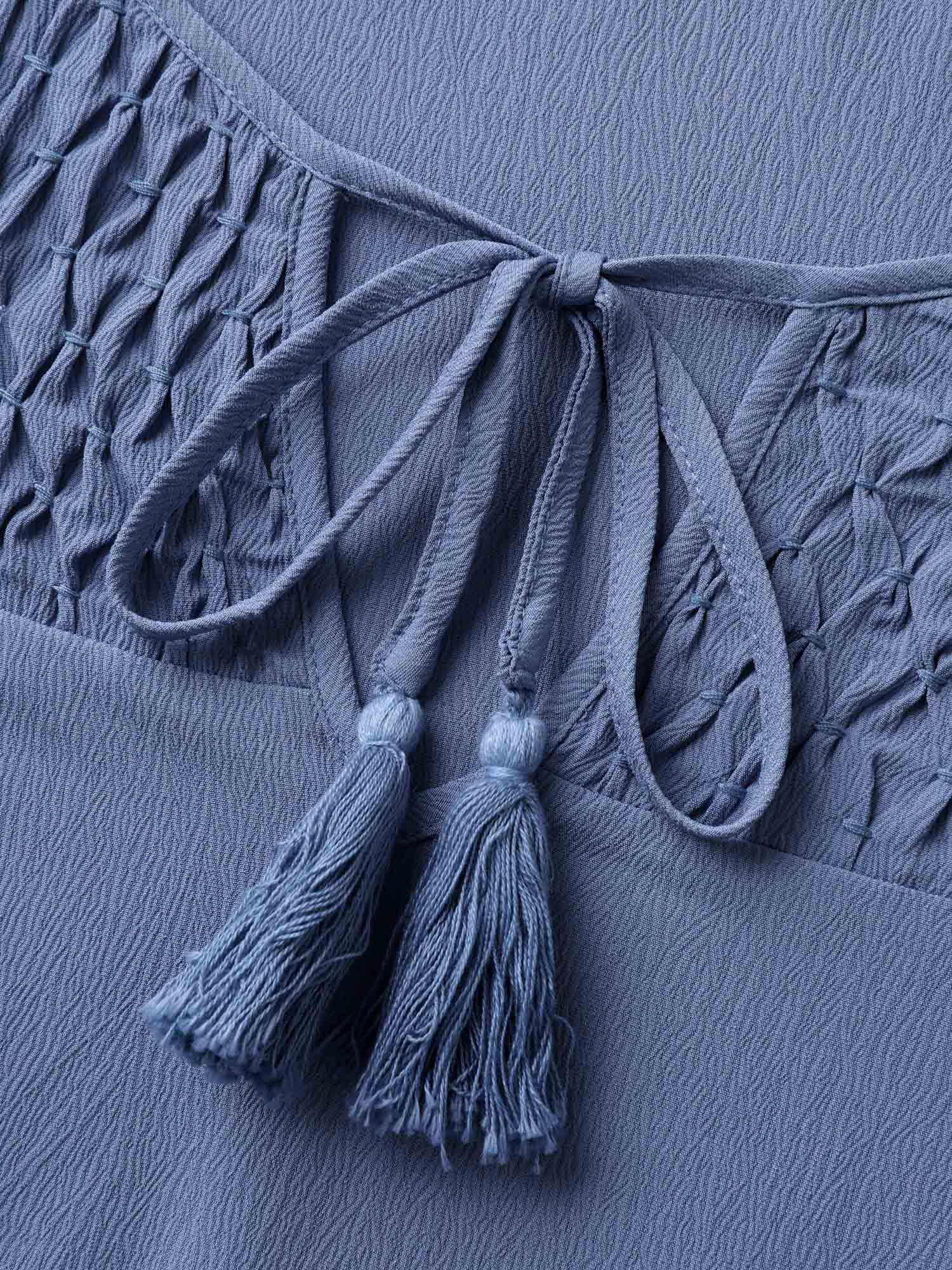 Neck-Tie Tassel Pockets Tiered Midi Dress - Image 6