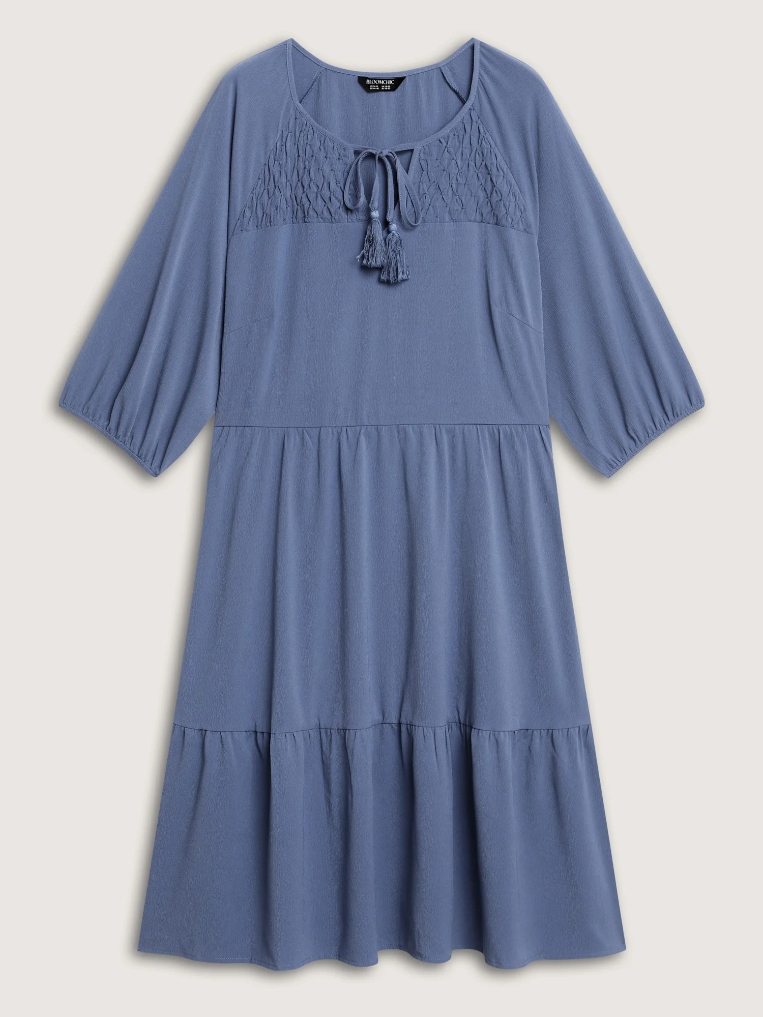 Neck-Tie Tassel Pockets Tiered Midi Dress - Image 7