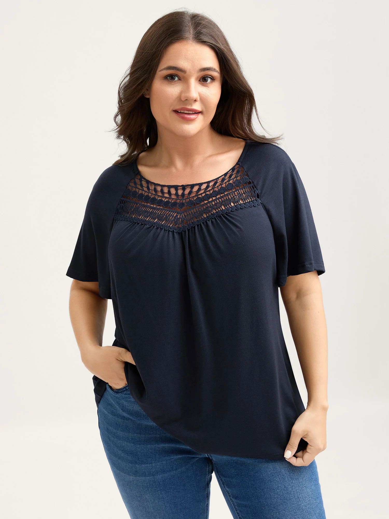Supersoft Neckline Sheer Lace Neck T-Shirt - Image 2