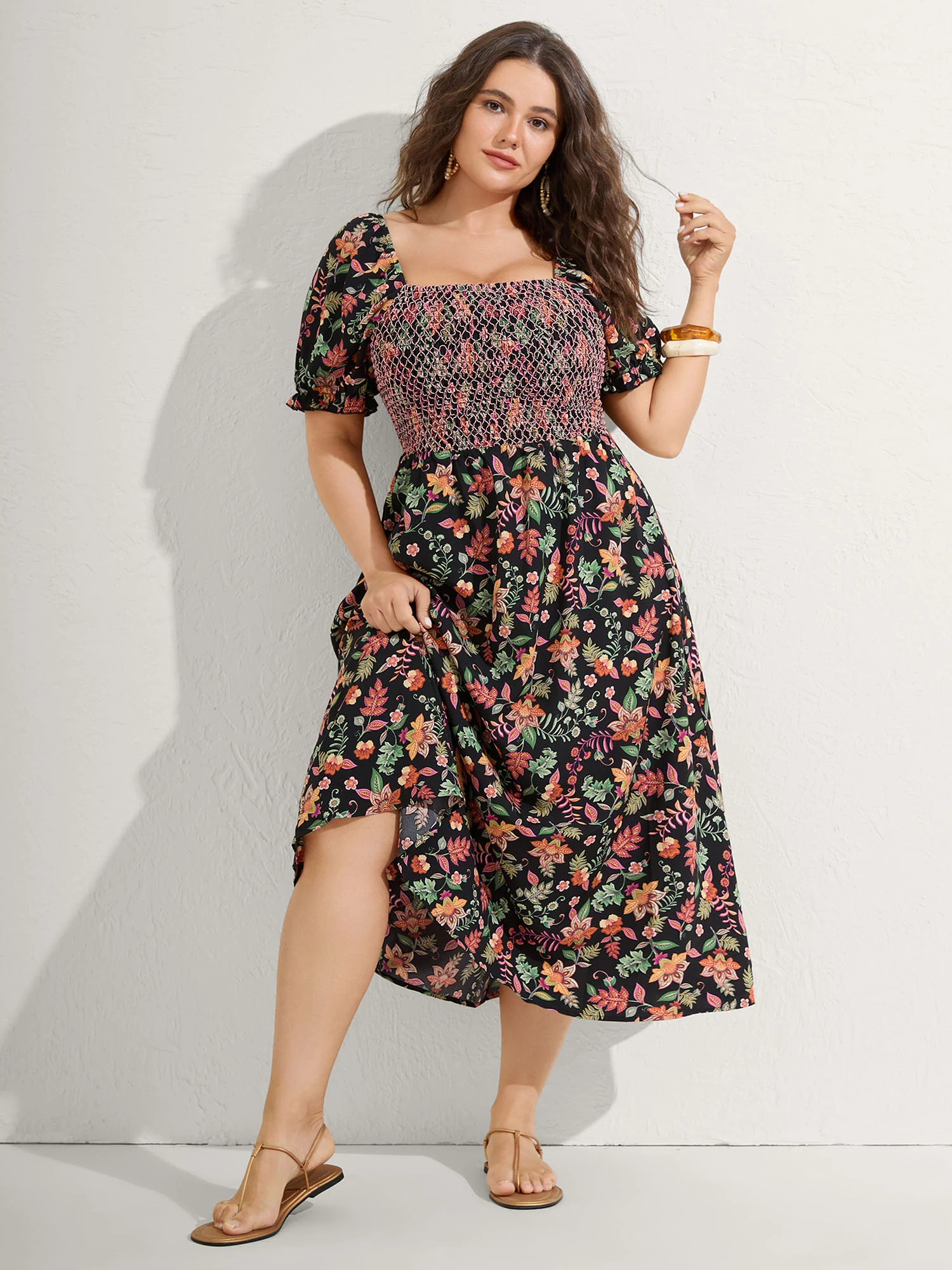 Net Shirred Paisley Print Midi Dress - Image 4