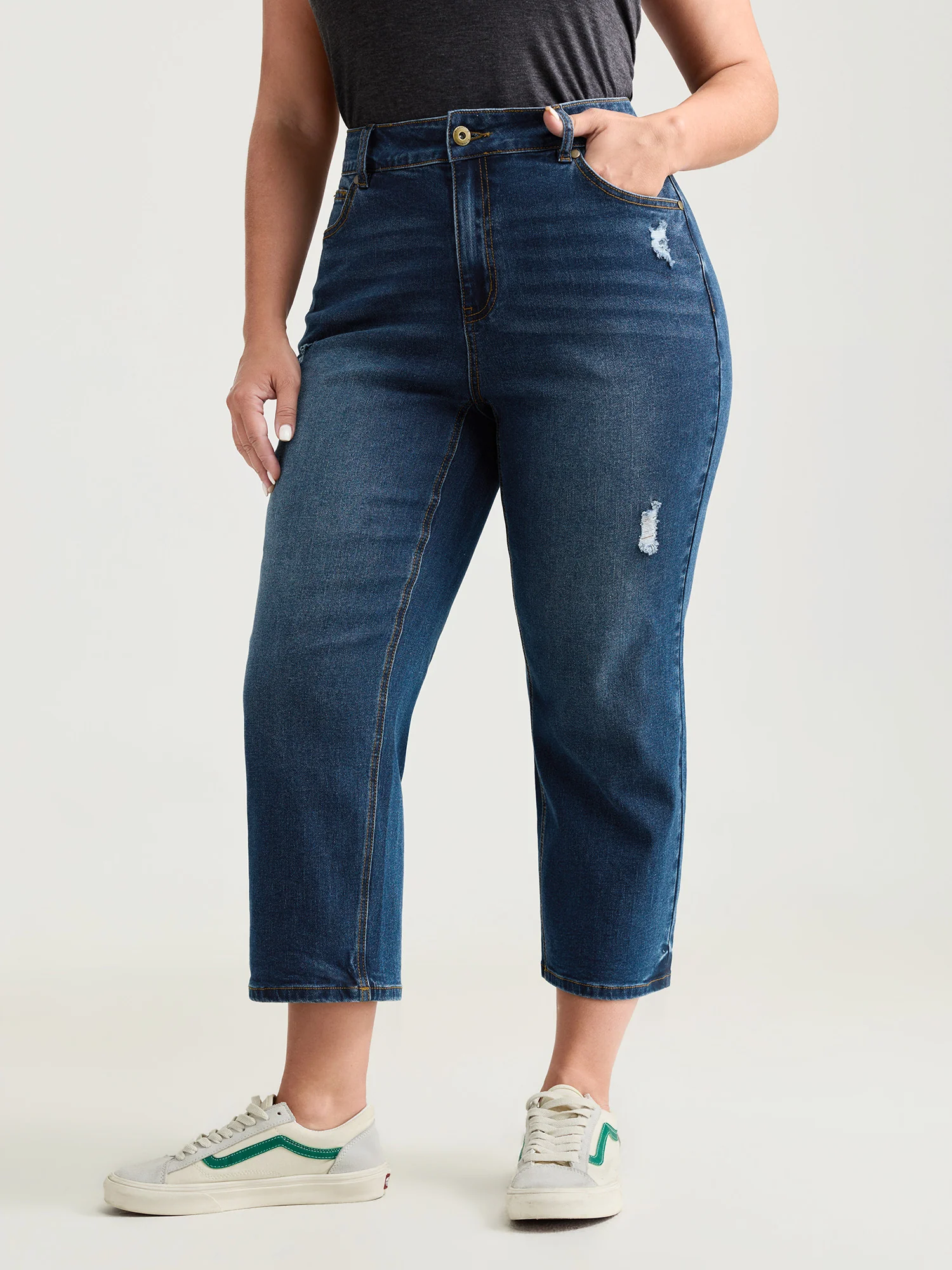 No-Gap Waist Distressed Cropped Jeans - Image 2
