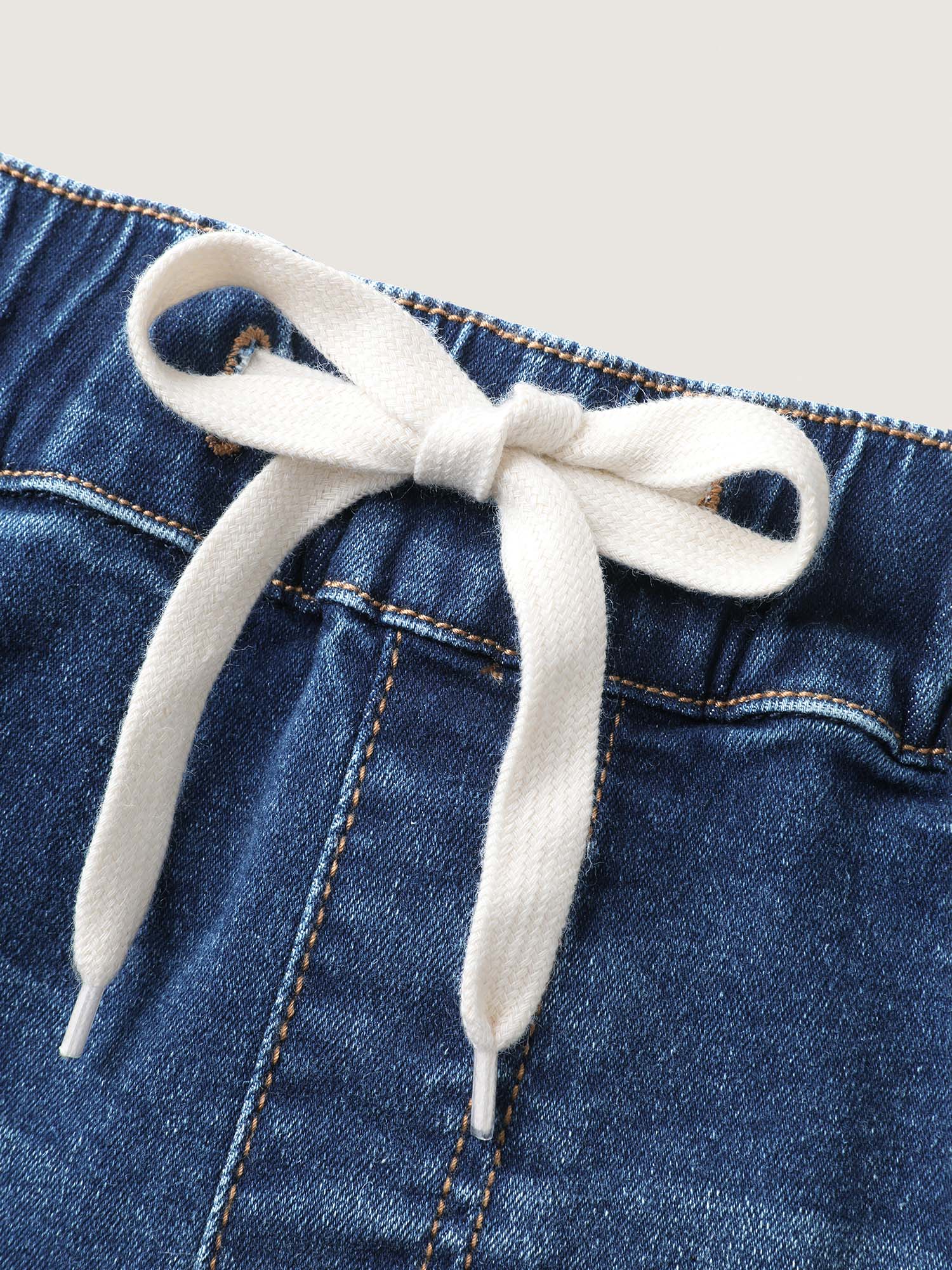 Pull-On Contrast Drawstring Skinny-Fit Denim Shorts - Image 8