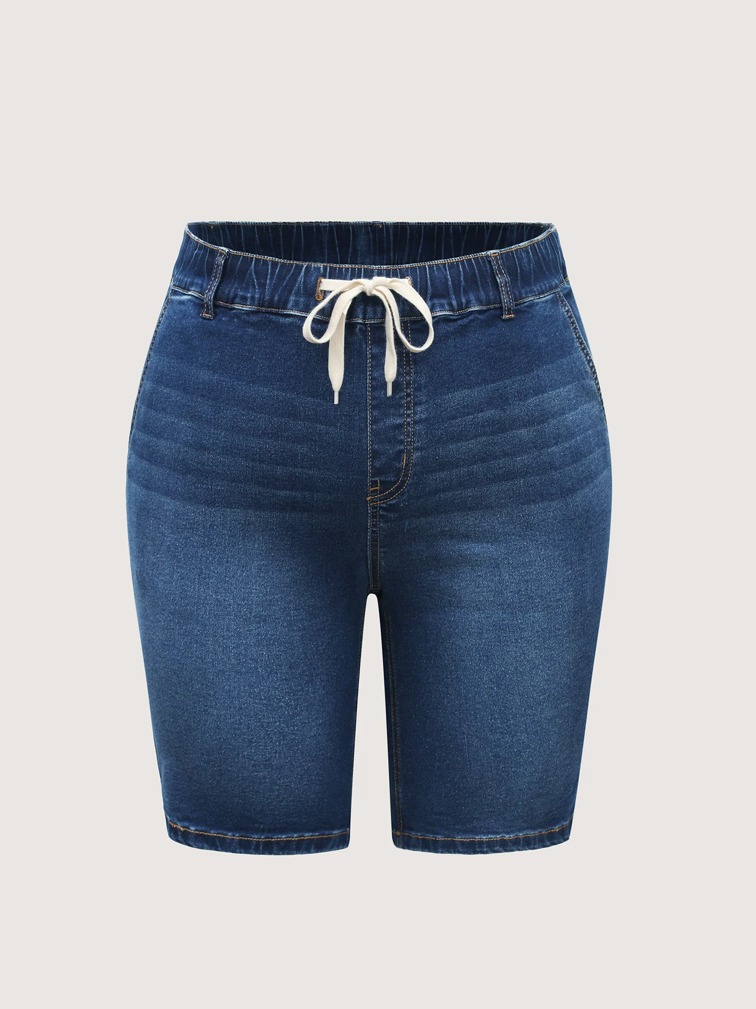Pull-On Contrast Drawstring Skinny-Fit Denim Shorts - Image 9
