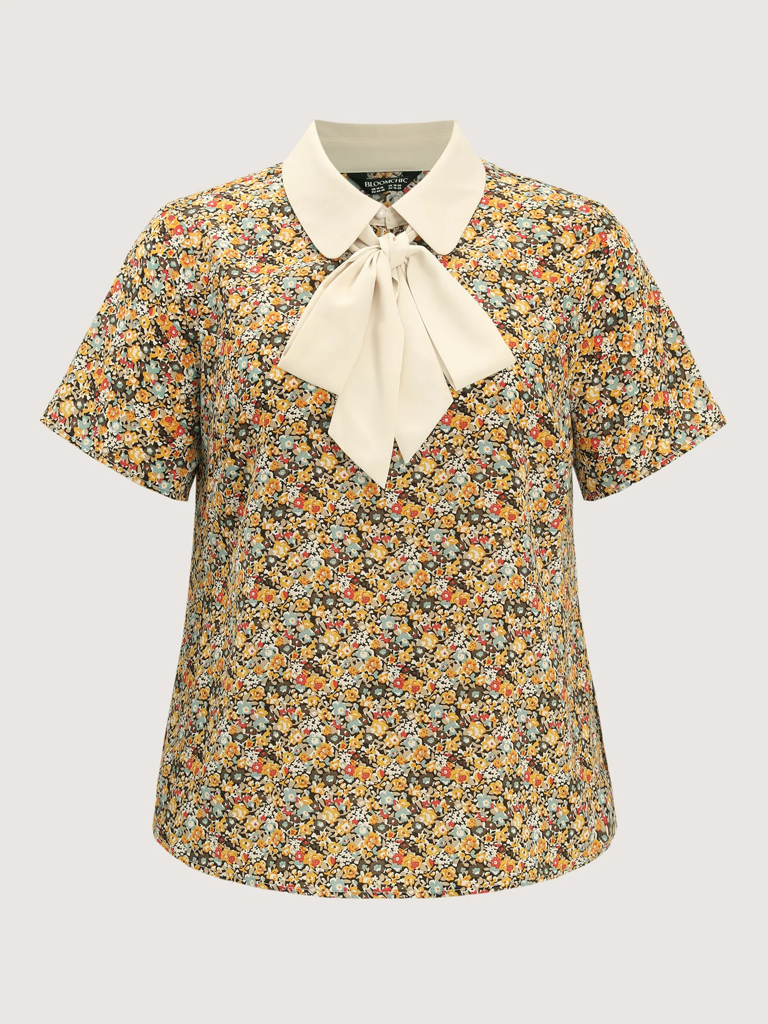 Nostalgic Floral Print Ribbon Tie Neckline Blouse - Image 7
