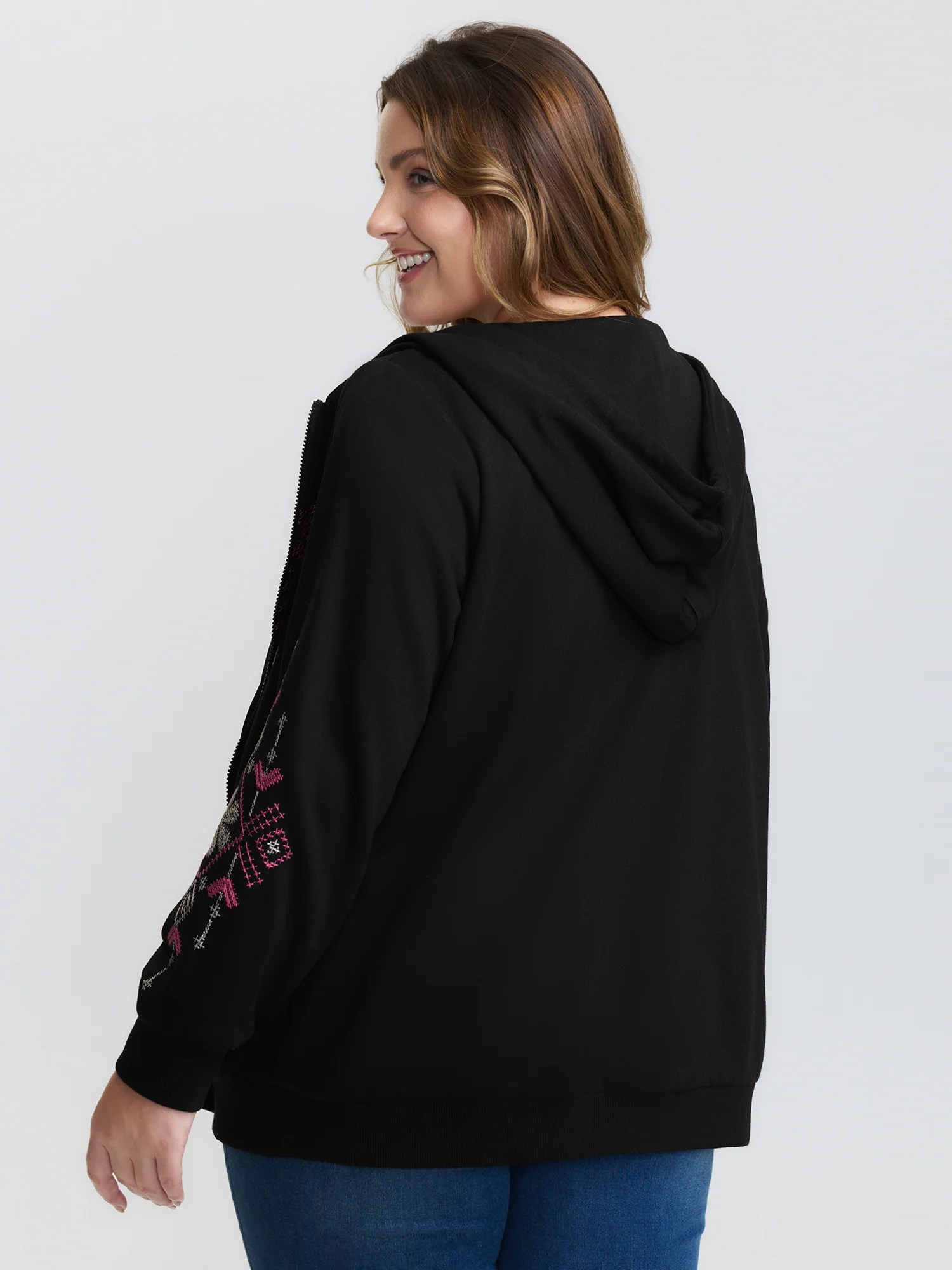 Nostalgic Rose Embroidery Drawstring Hoodie - Image 4