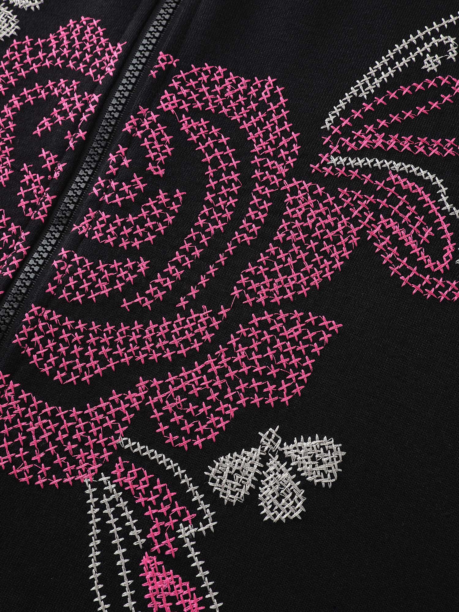 Nostalgic Rose Embroidery Drawstring Hoodie - Image 5