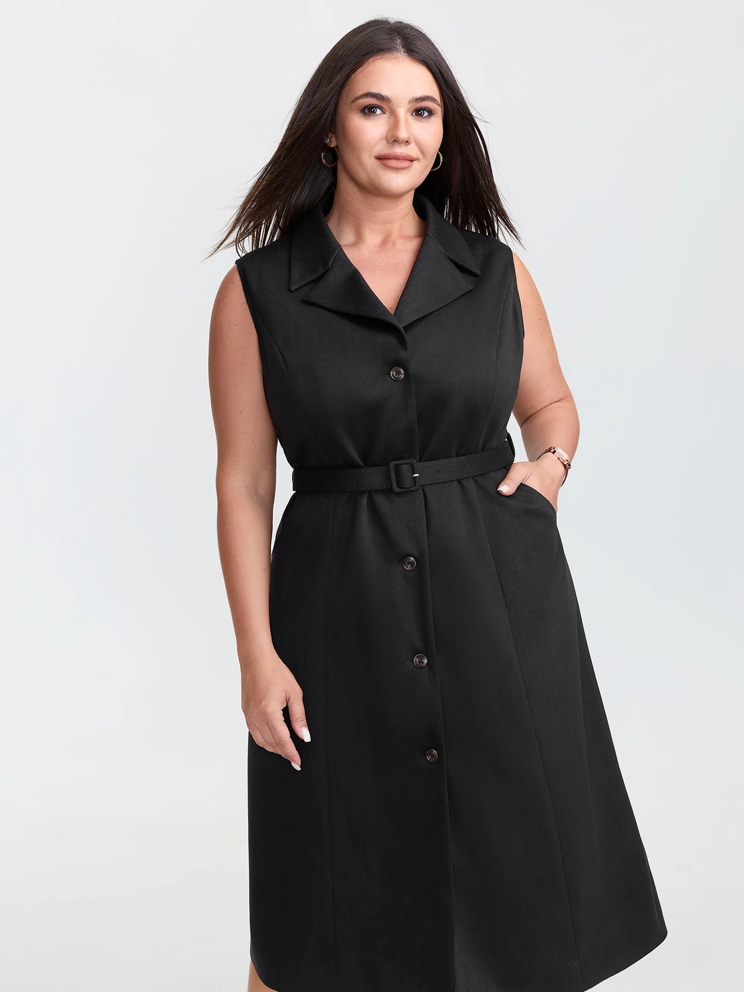 Notch Collar Button Placket Adjustable Coat - Image 2