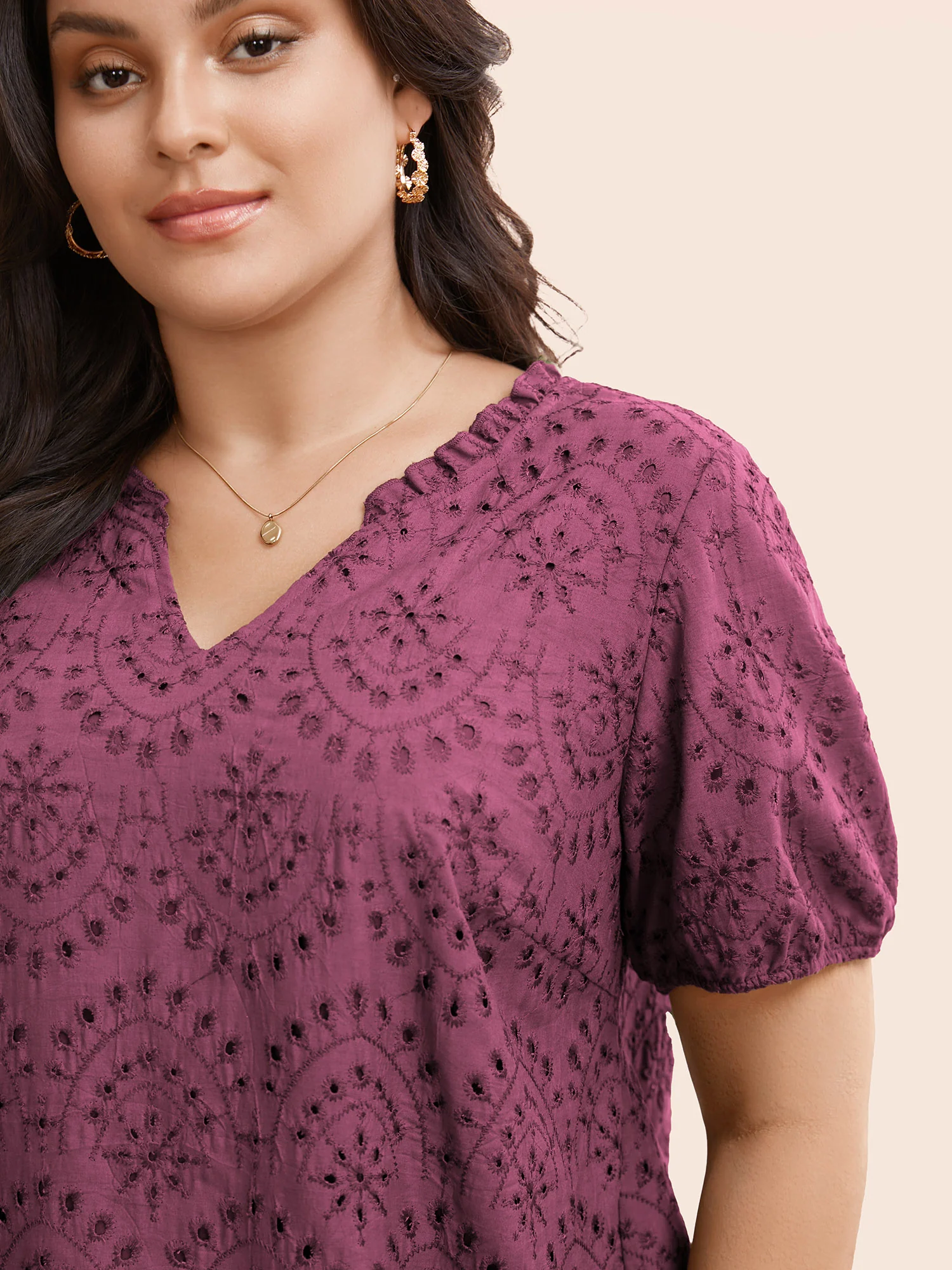 Notched Broderie Anglaise Frill Trim Blouse - Image 10