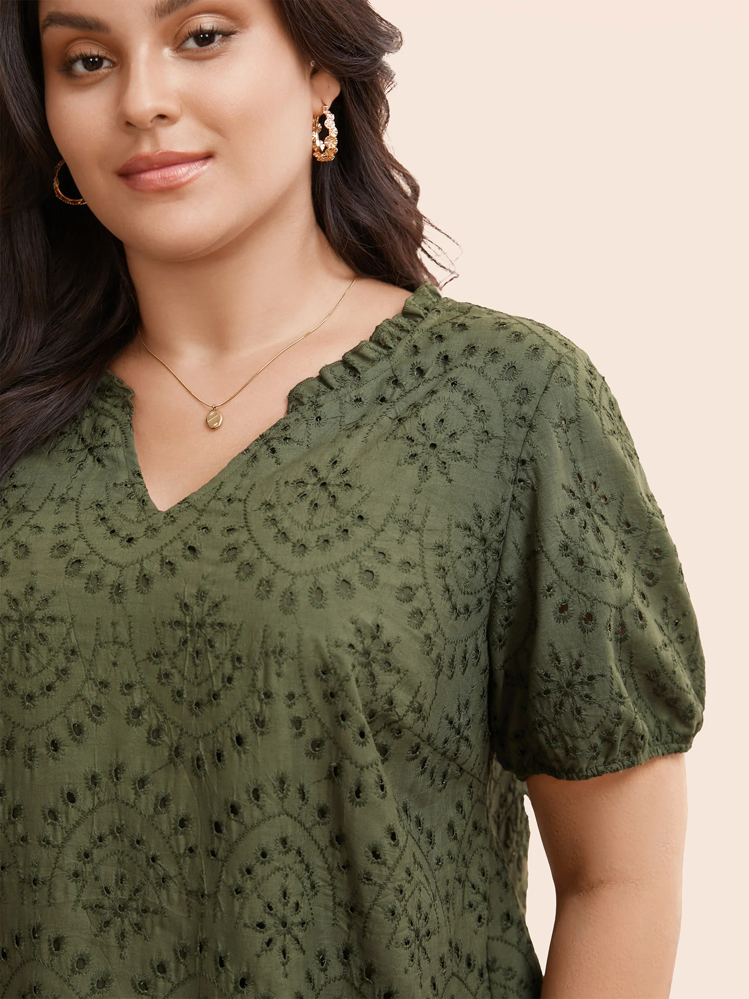 Notched Broderie Anglaise Frill Trim Blouse - Image 3
