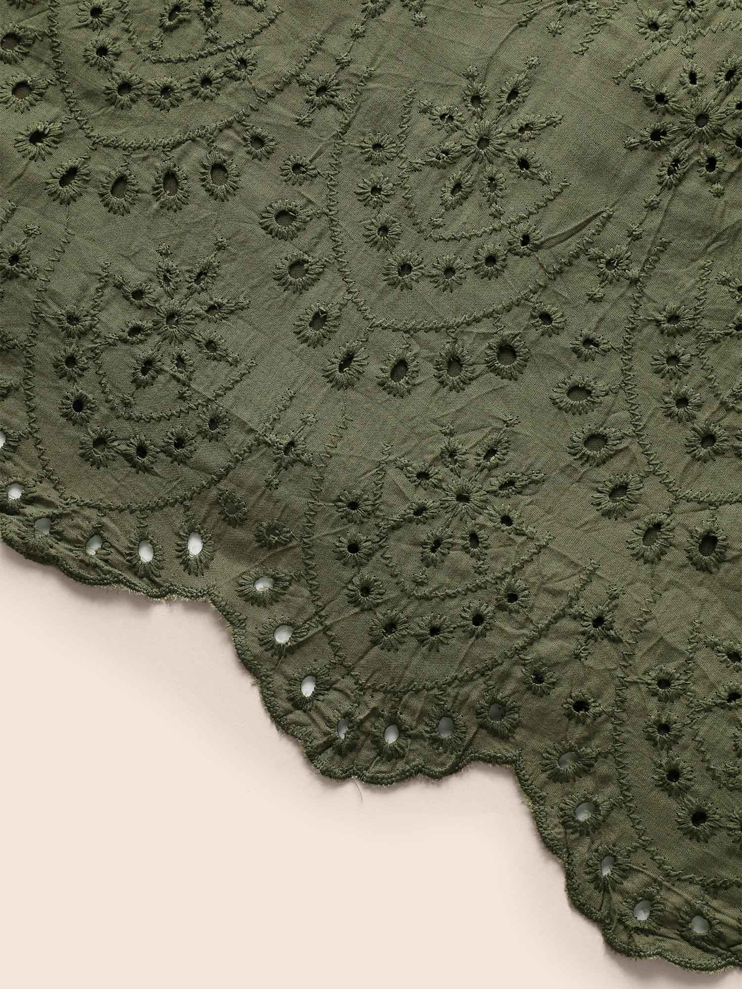 Notched Broderie Anglaise Frill Trim Blouse - Image 6