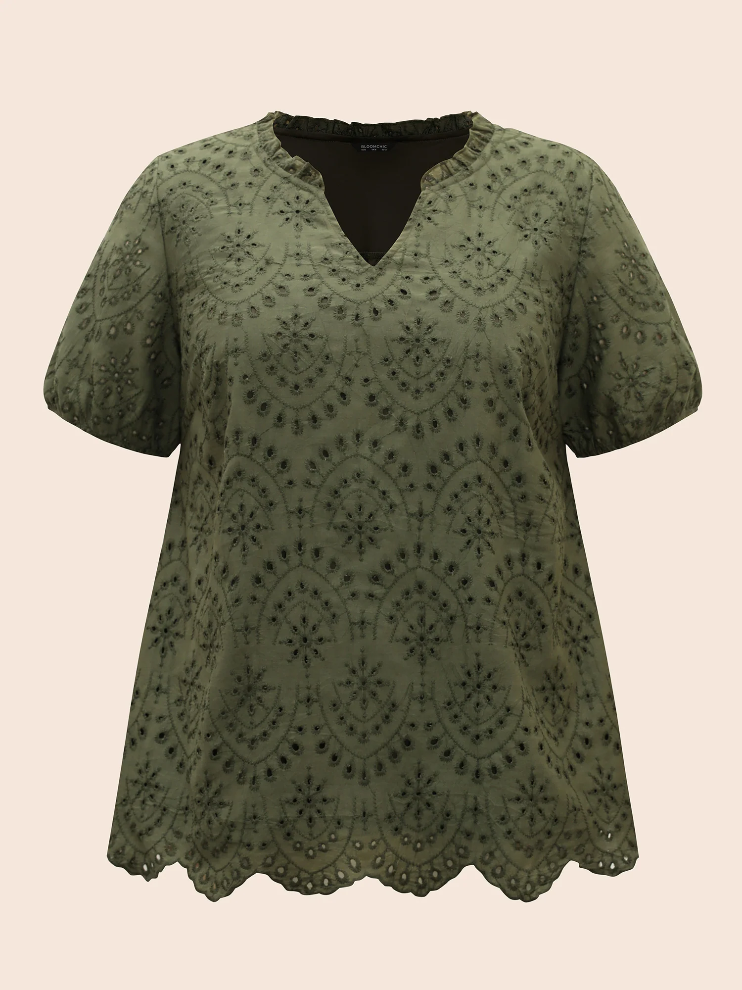 Notched Broderie Anglaise Frill Trim Blouse - Image 7