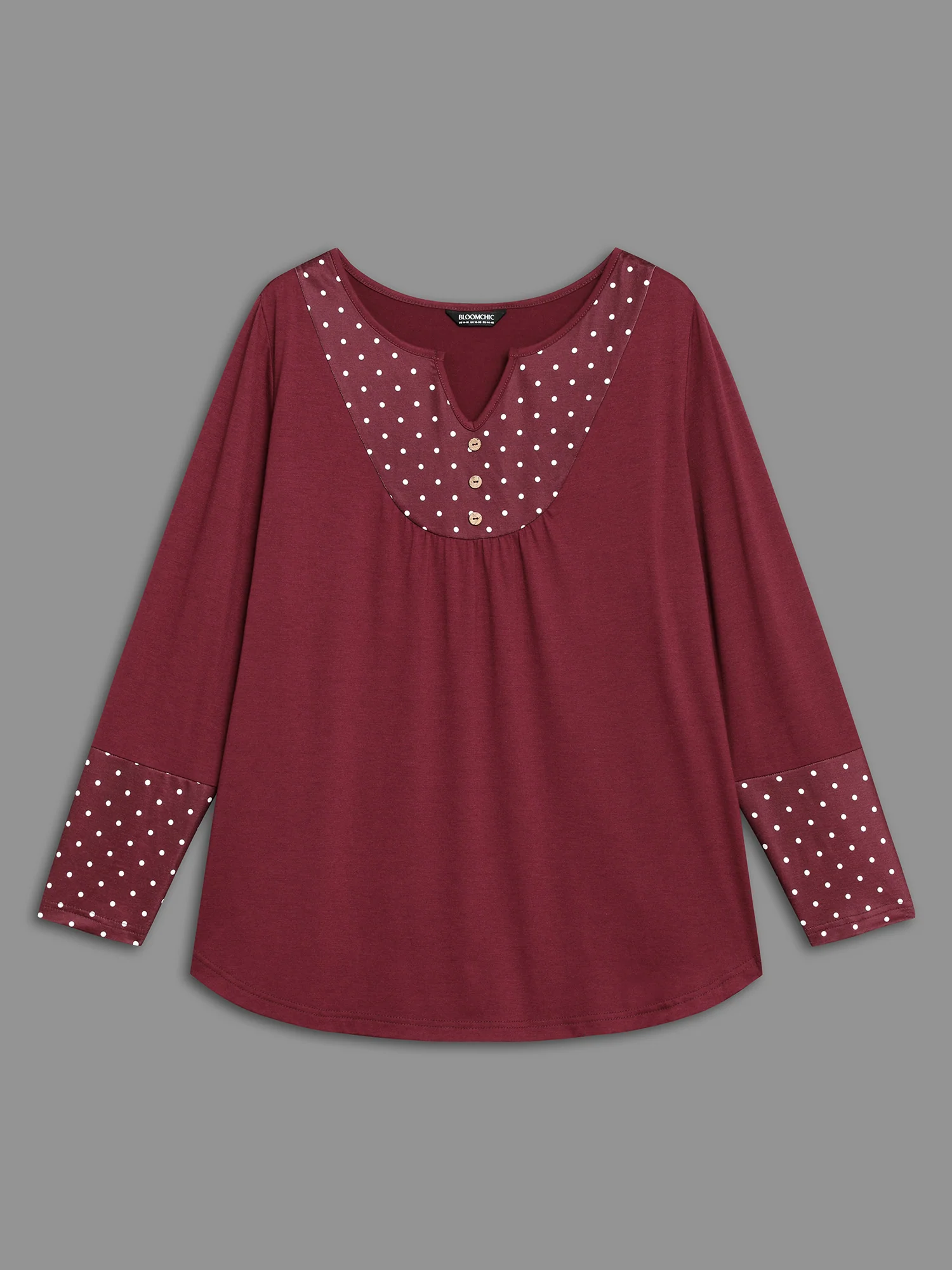 Notched Button Detail Polka Dot Patchwork T-shirt - Image 7