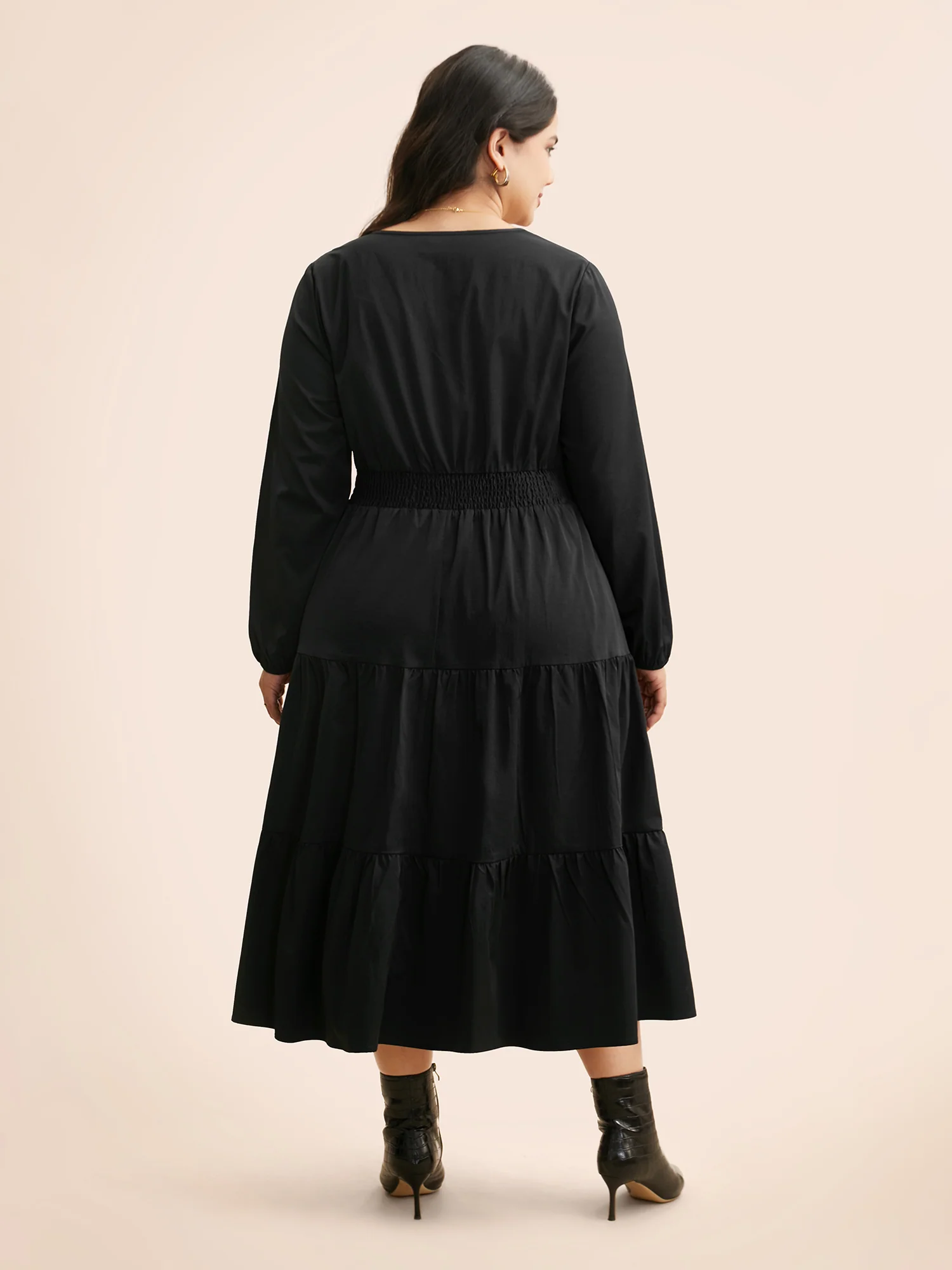 Notched Button Detail Ruffle Layered Hem Dress - Image 4