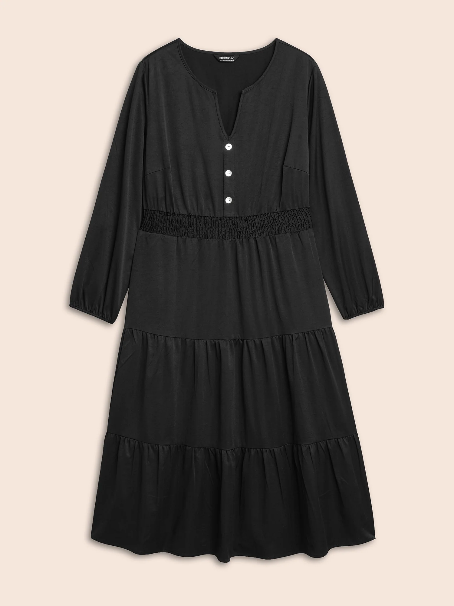 Notched Button Detail Ruffle Layered Hem Dress - Image 7