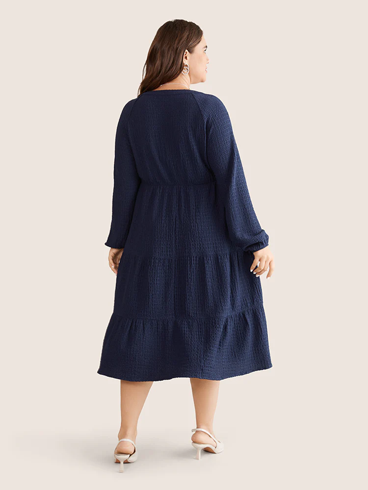 Notched Button Detail Ruffle Layered Hem Dress - Image 4