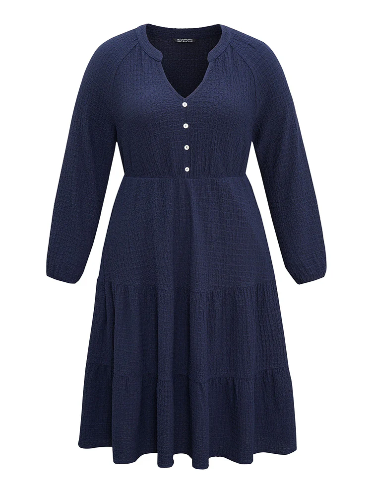 Notched Button Detail Ruffle Layered Hem Dress - Image 5