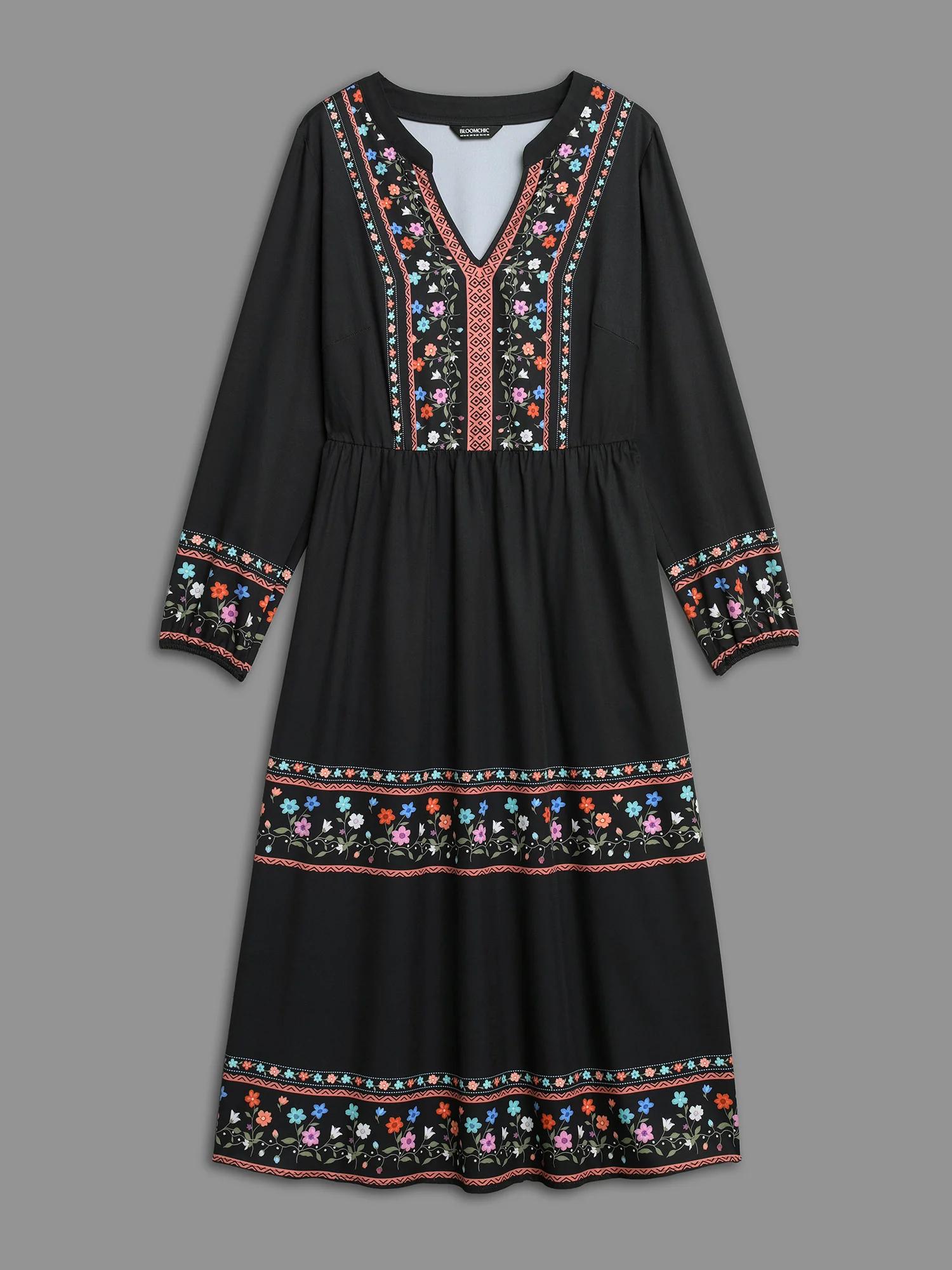 Notched Collar Boho Print Midi Dress - Image 8