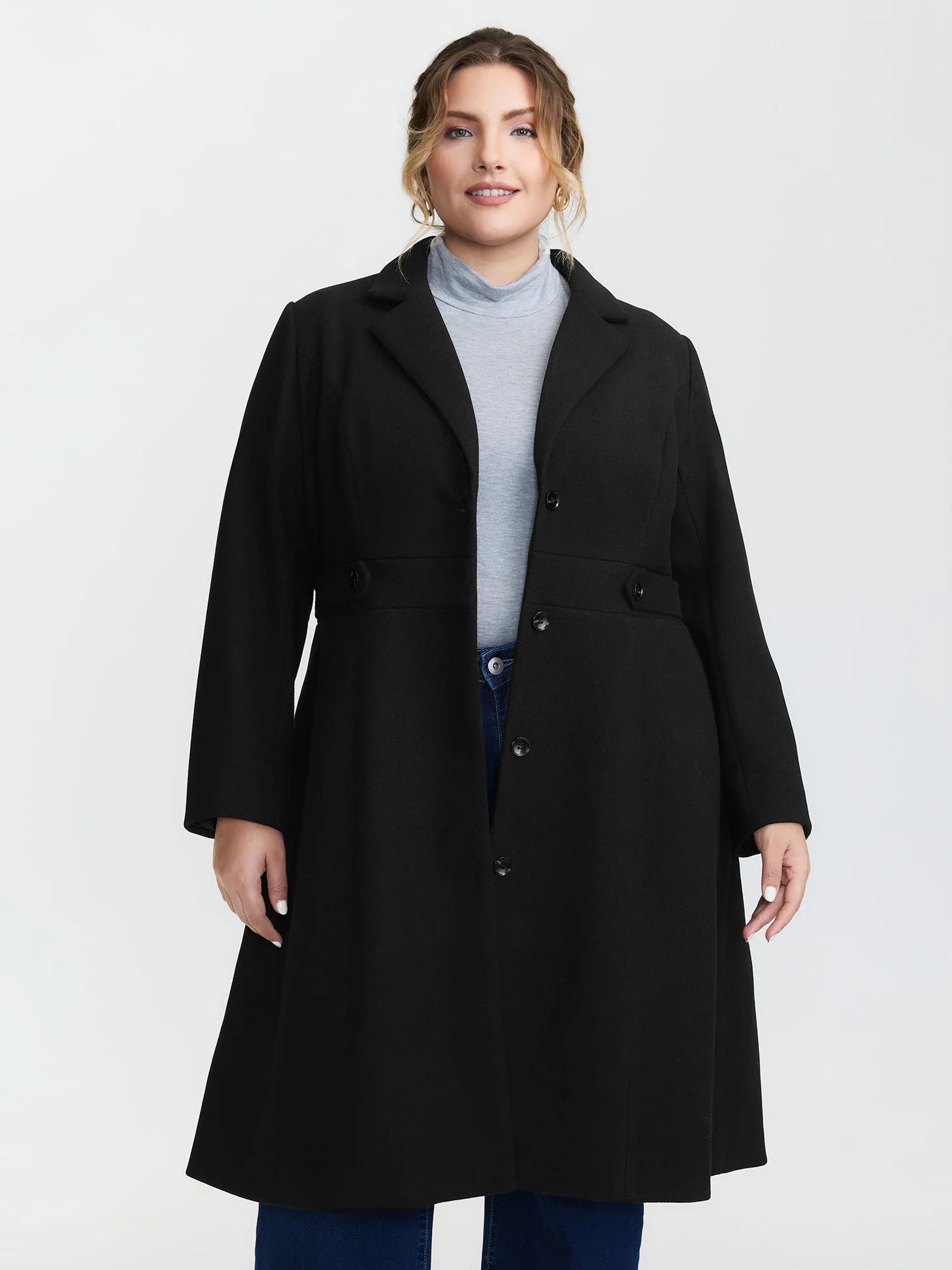 Notched Collar Cinched Waist Coat - Image 2