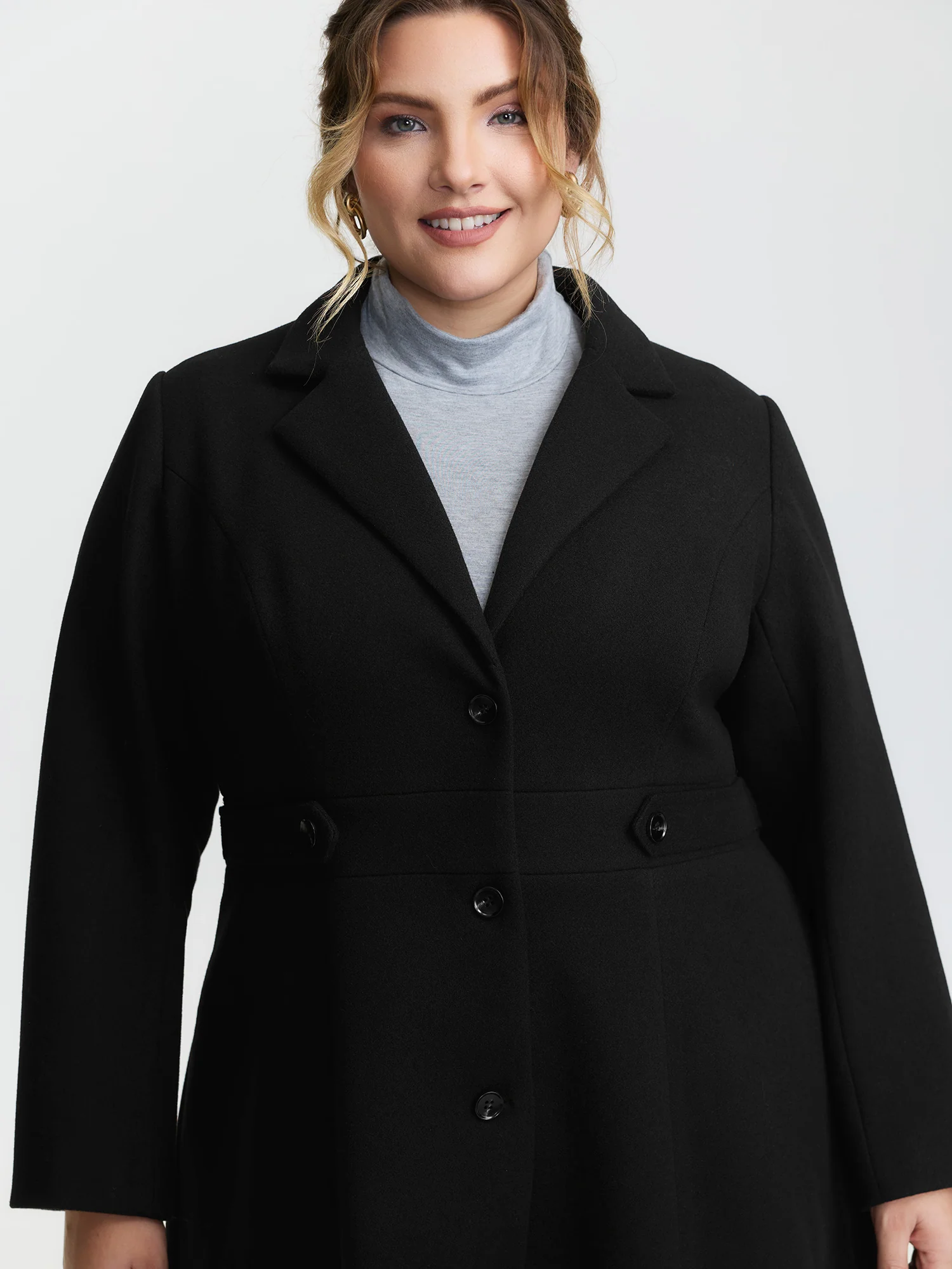 Notched Collar Cinched Waist Coat - Image 3